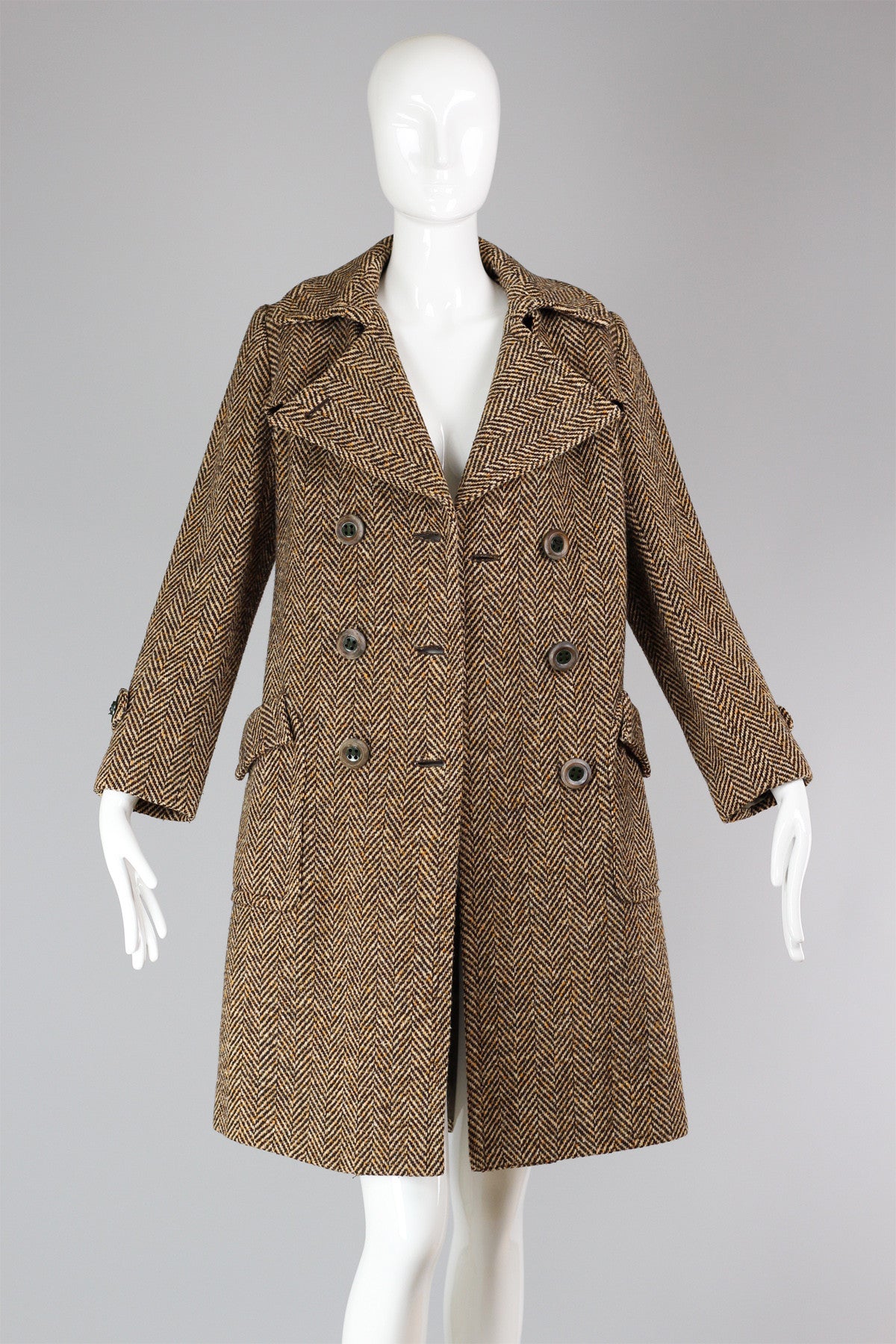 Vintage 1960's Brown Herringbone Wool Coat Made in France
