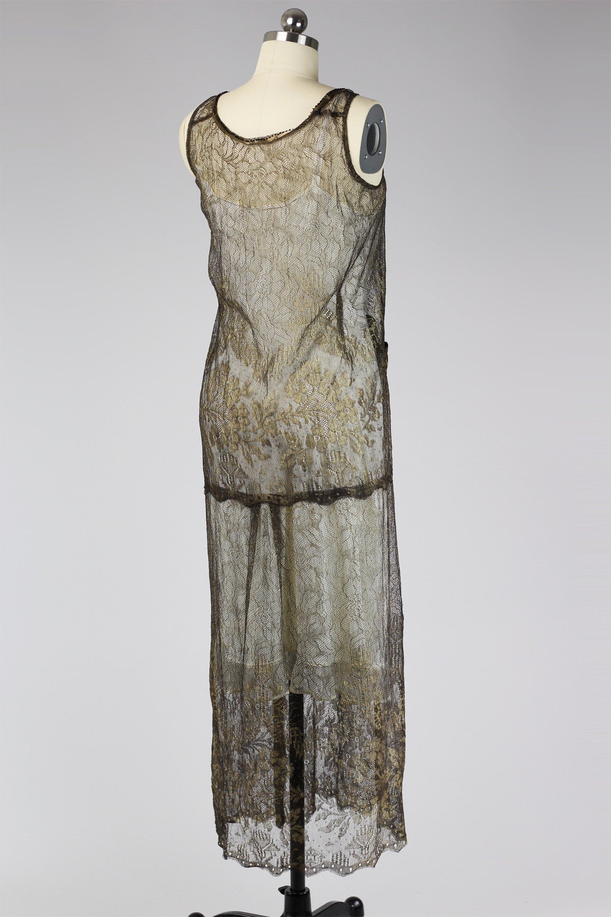 Rare 1920s Egyptian Revival Gold Metallic Lace and Lamé Dress