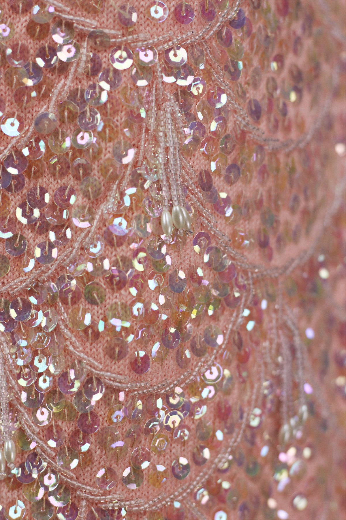 1960s Blush Pink Sequin Hand Beaded Top with Fringe