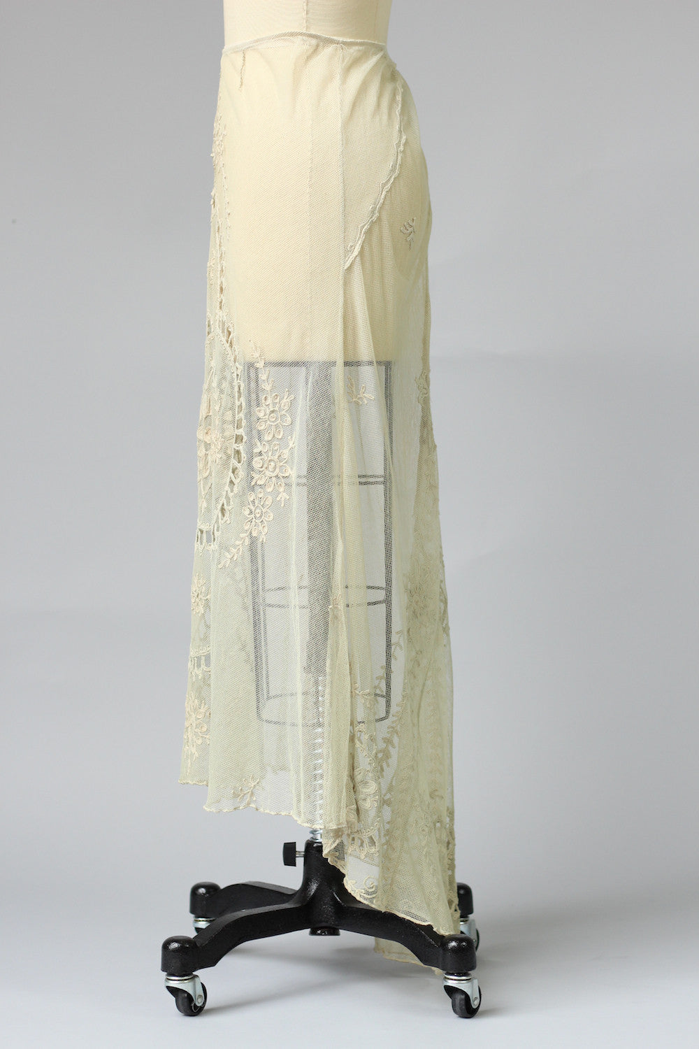 Rare Antique Edwardian Irish Tambour Lace Wedding Skirt