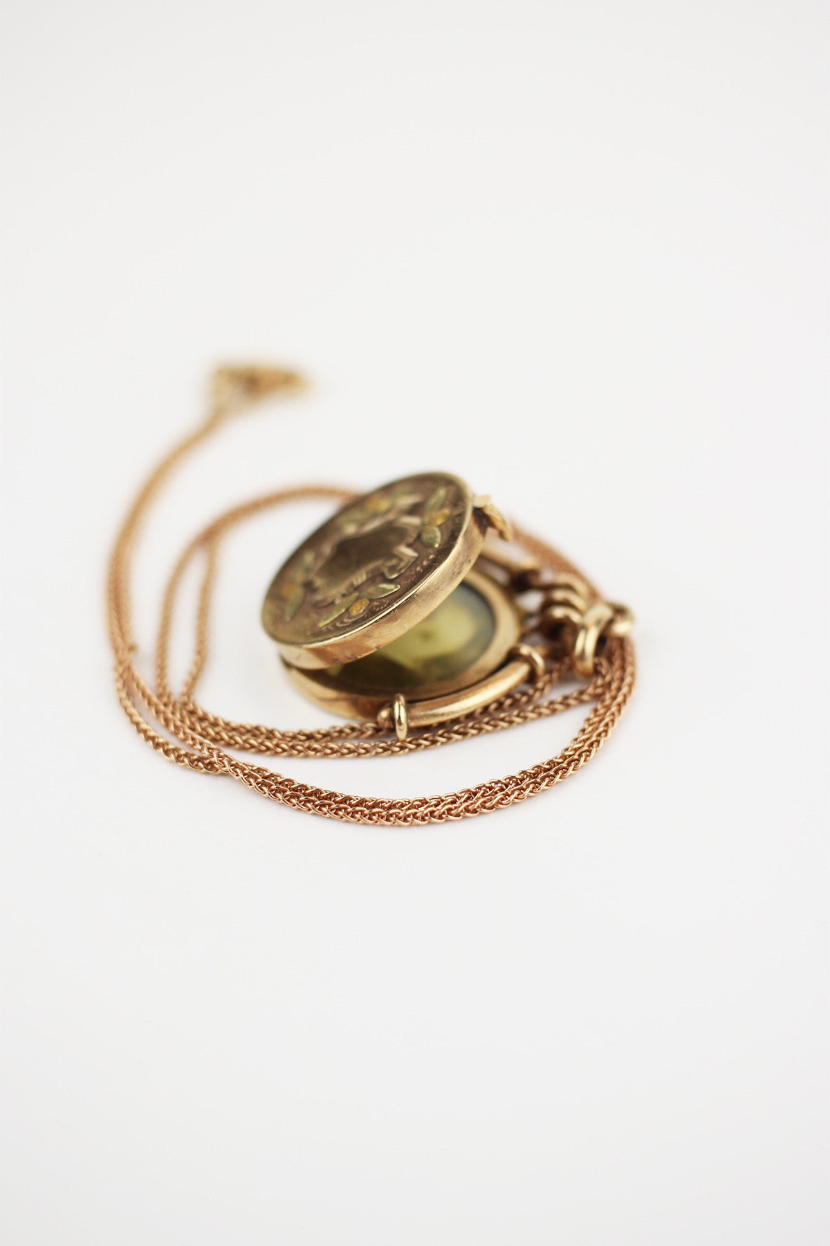 Lovers Necklace 10K Gold Antique Victorian Engraved Locket Necklace 14K chain