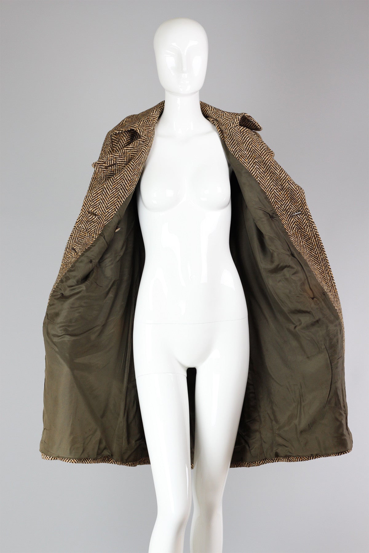 Vintage 1960's Brown Herringbone Wool Coat Made in France