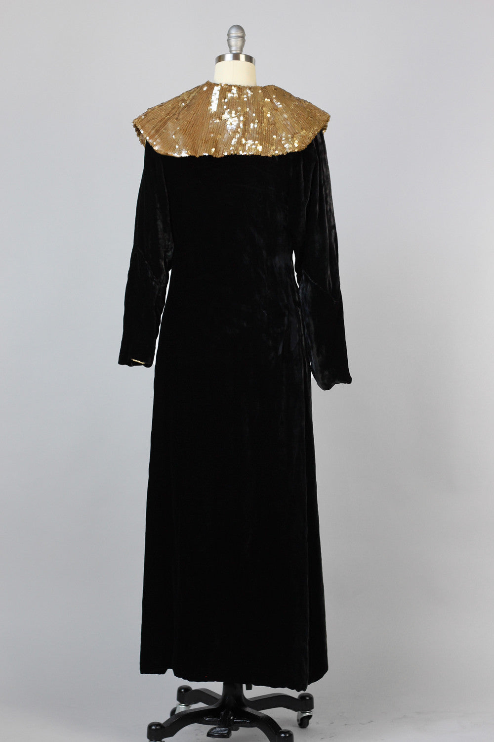 Dazzling 1920s Silk Velvet Opera Coat with Gold Sequin Collar