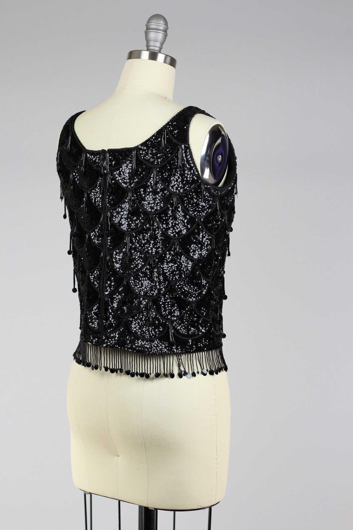 The Ritz 1960s Black Sequin Hand Beaded Top
