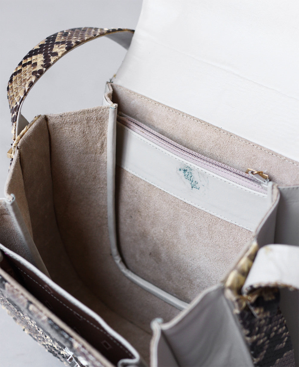 1970s Black and Cream Python Bag