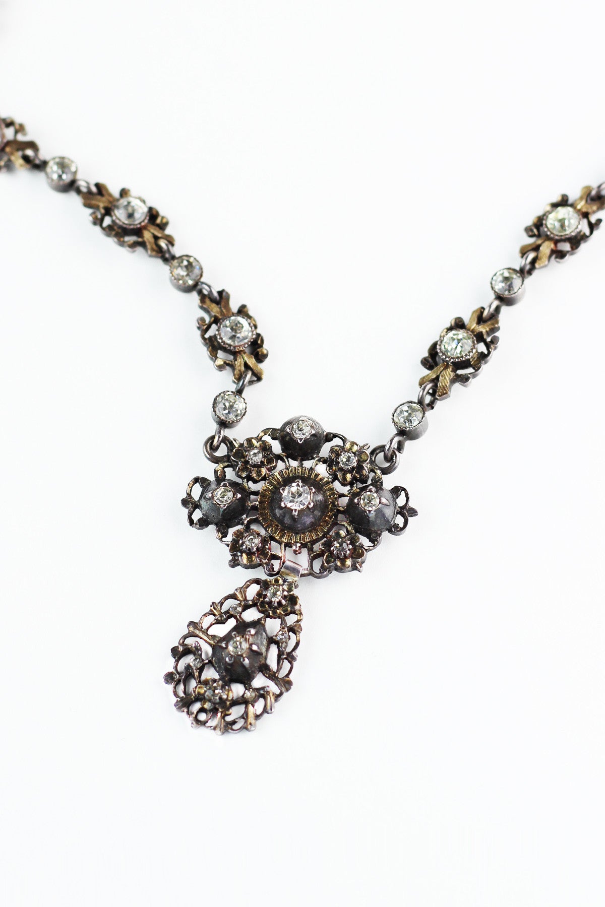 Antique French Georgian Silver Diamond Paste Riviére Ribbon Necklace
