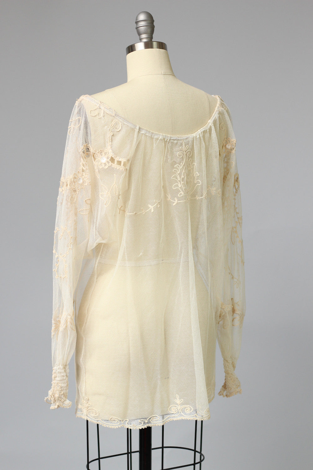 Antique Edwardian French Tambour Ecru Lace Peasant Blouse