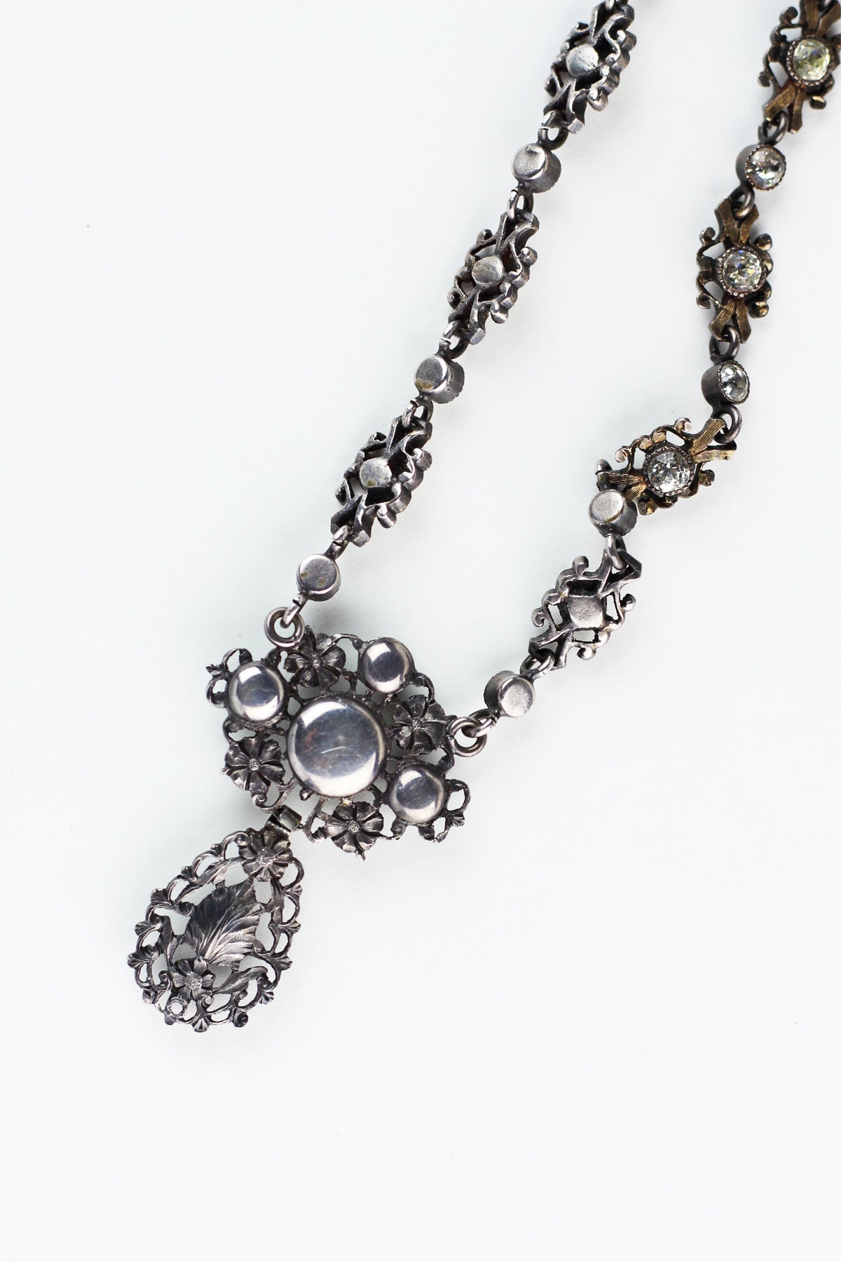 Antique French Georgian Silver Diamond Paste Riviére Ribbon Necklace