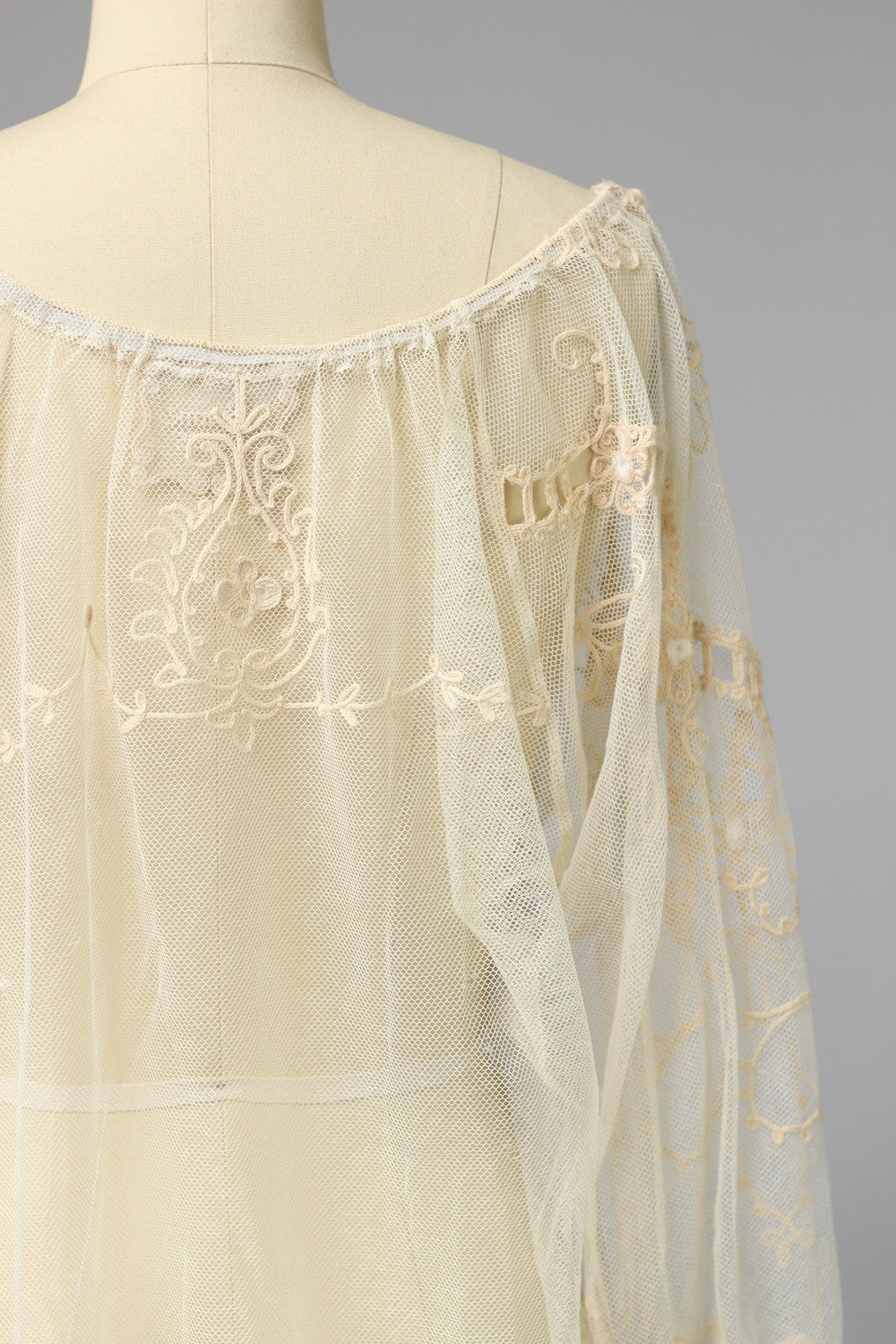 Antique Edwardian French Tambour Ecru Lace Peasant Blouse