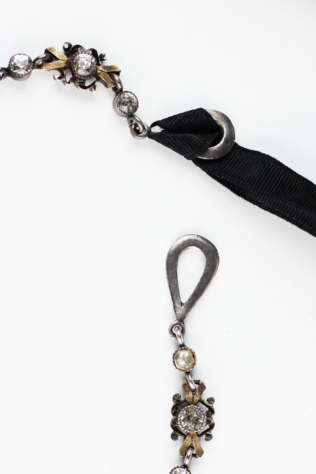 Antique French Georgian Silver Diamond Paste Riviére Ribbon Necklace