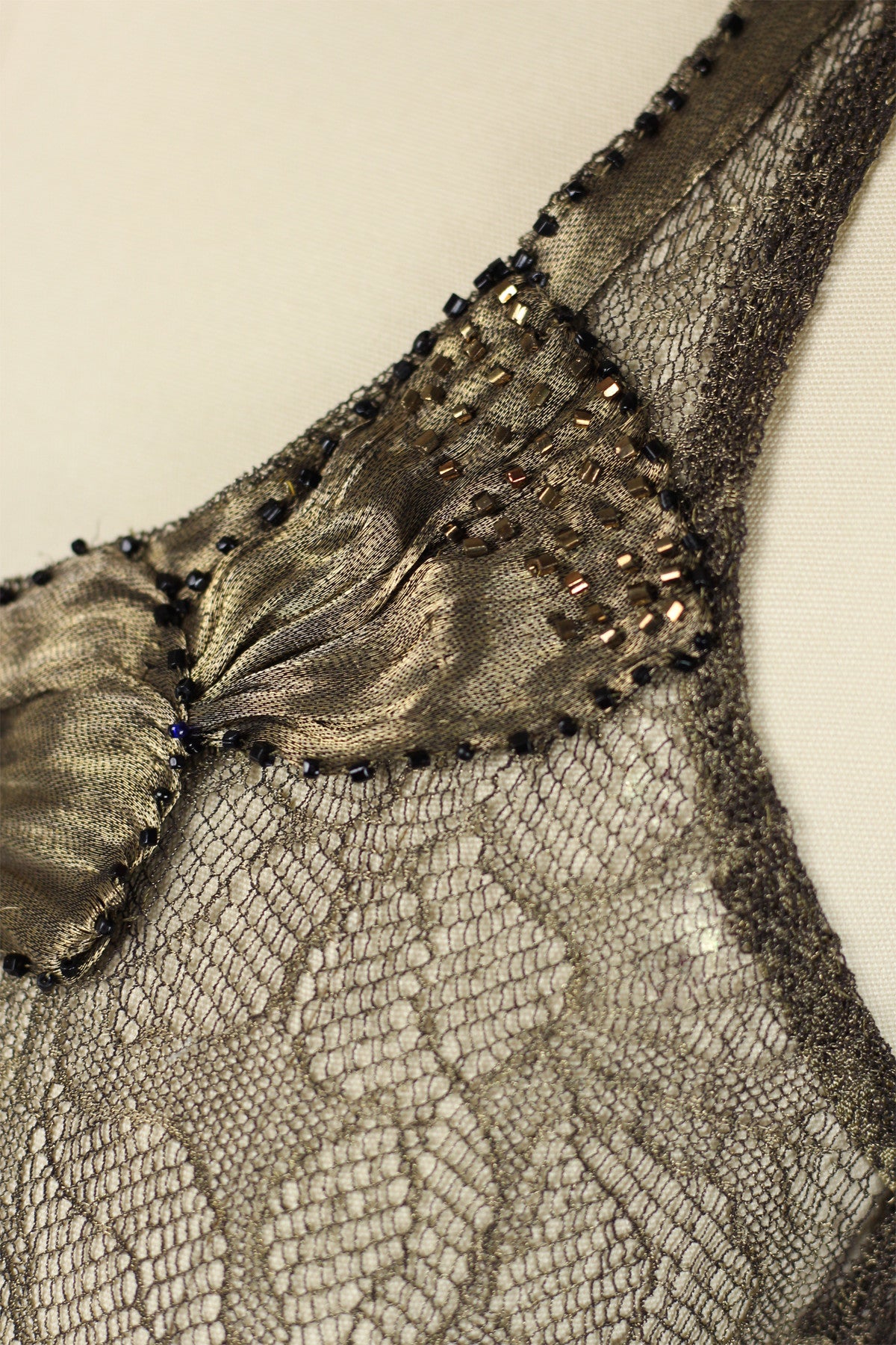 Rare 1920s Egyptian Revival Gold Metallic Lace and Lamé Dress