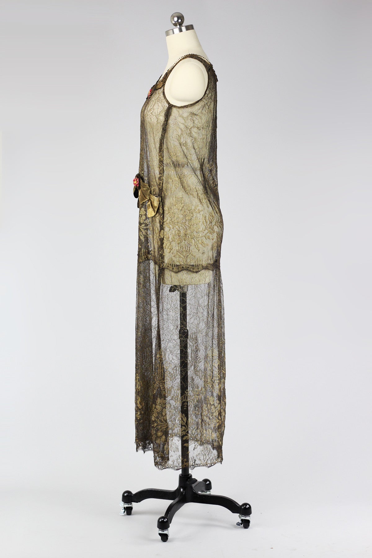 Rare 1920s Egyptian Revival Gold Metallic Lace and Lamé Dress