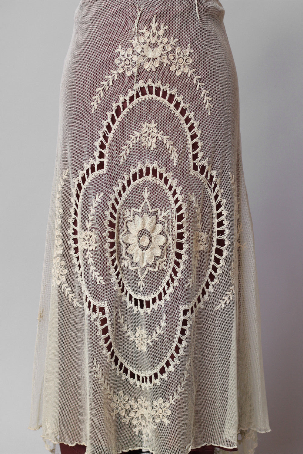 Rare Antique Edwardian Irish Tambour Lace Wedding Skirt