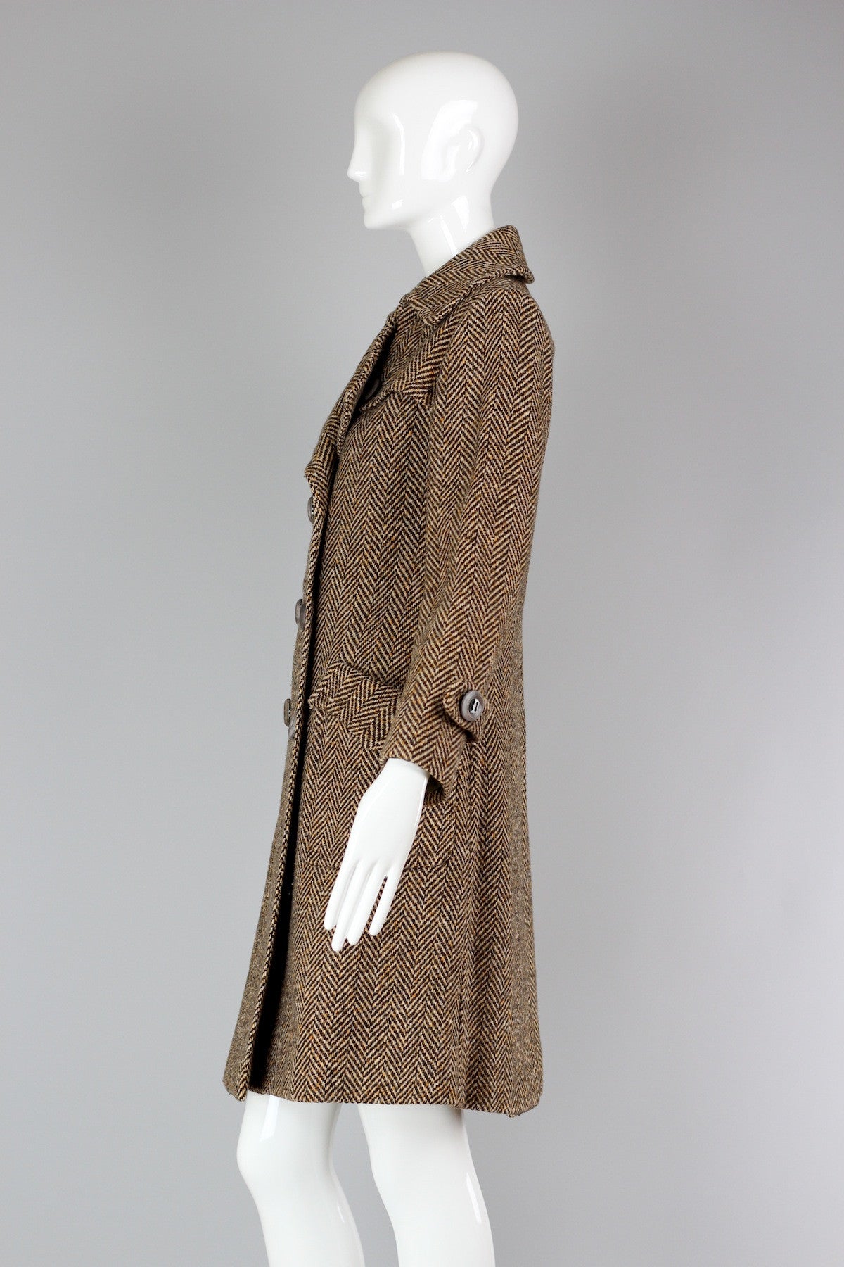 Vintage 1960's Brown Herringbone Wool Coat Made in France