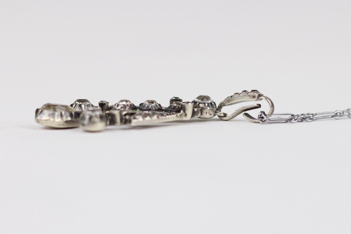 Antique Georgian Silver Paste Girandole Pendant & Bail Necklace