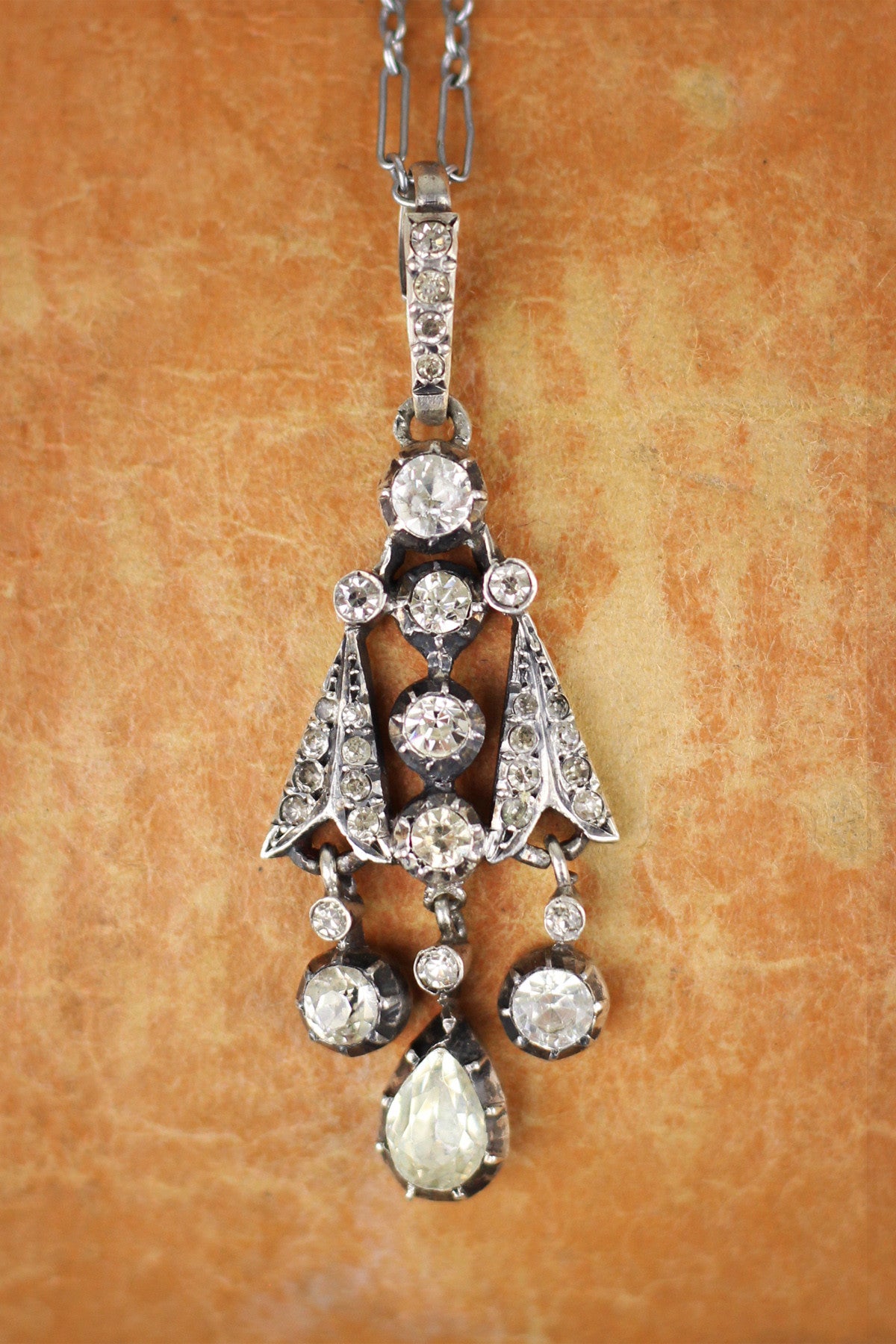 Antique Georgian Silver Paste Girandole Pendant & Bail Necklace