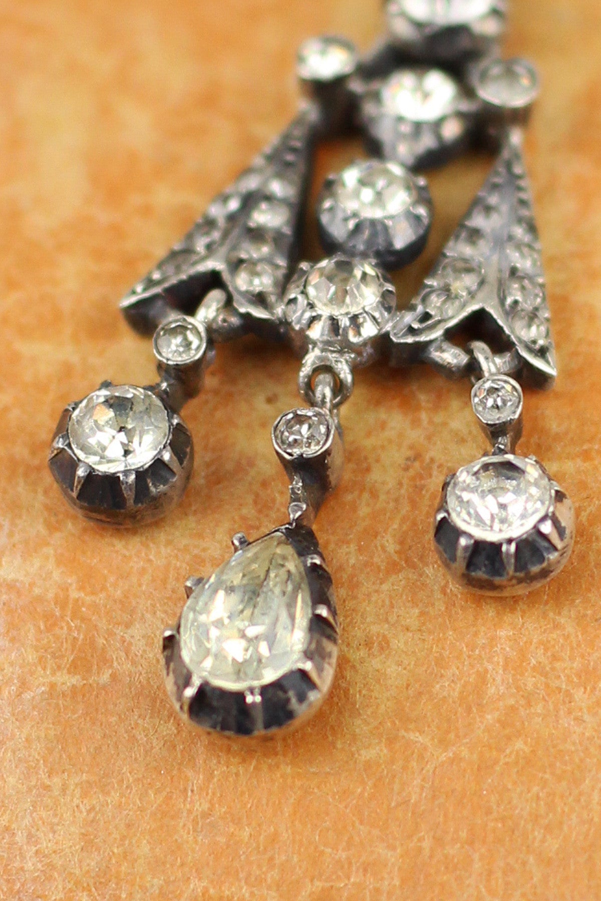 Antique Georgian Silver Paste Girandole Pendant & Bail Necklace