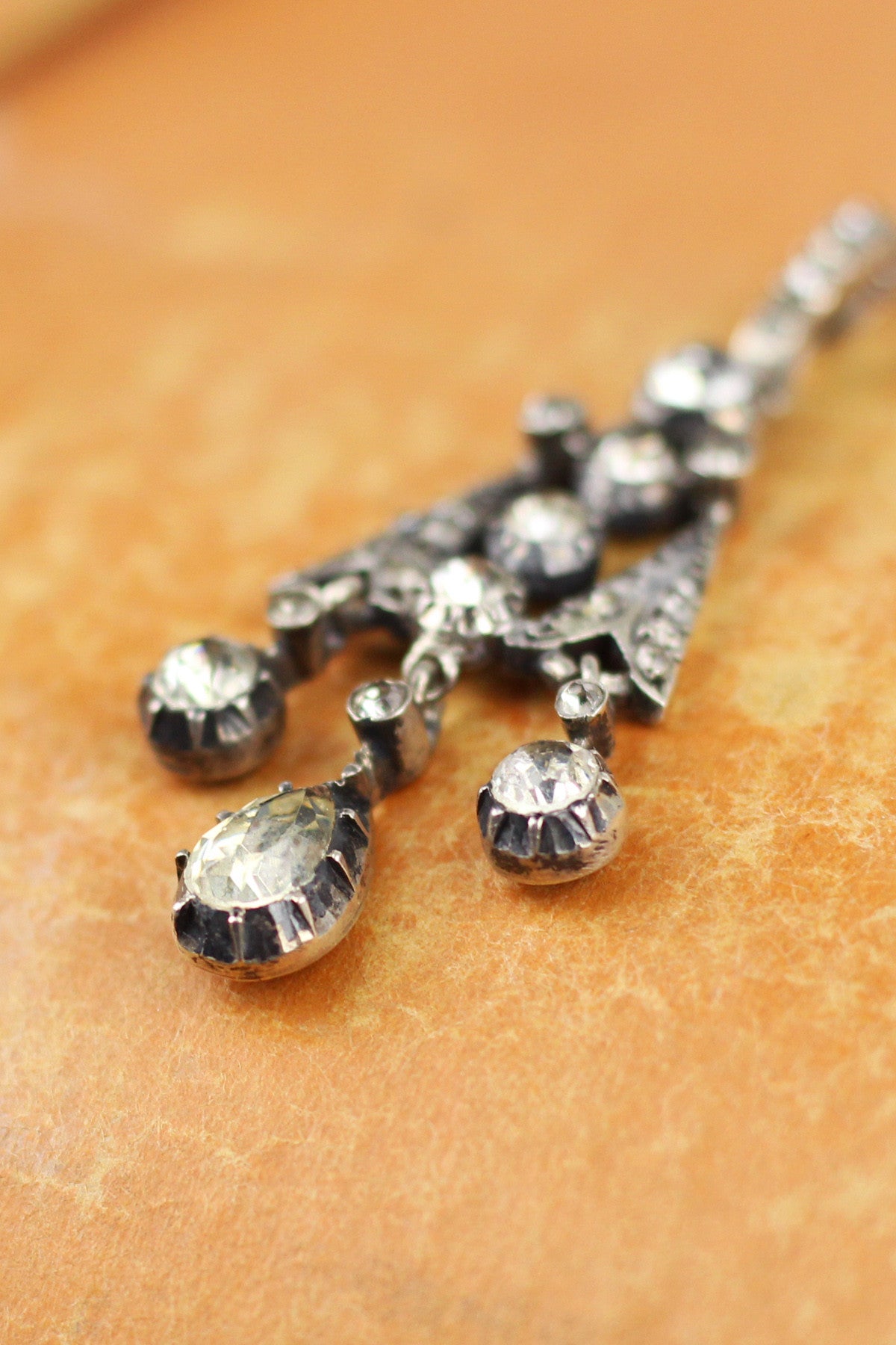 Antique Georgian Silver Paste Girandole Pendant & Bail Necklace