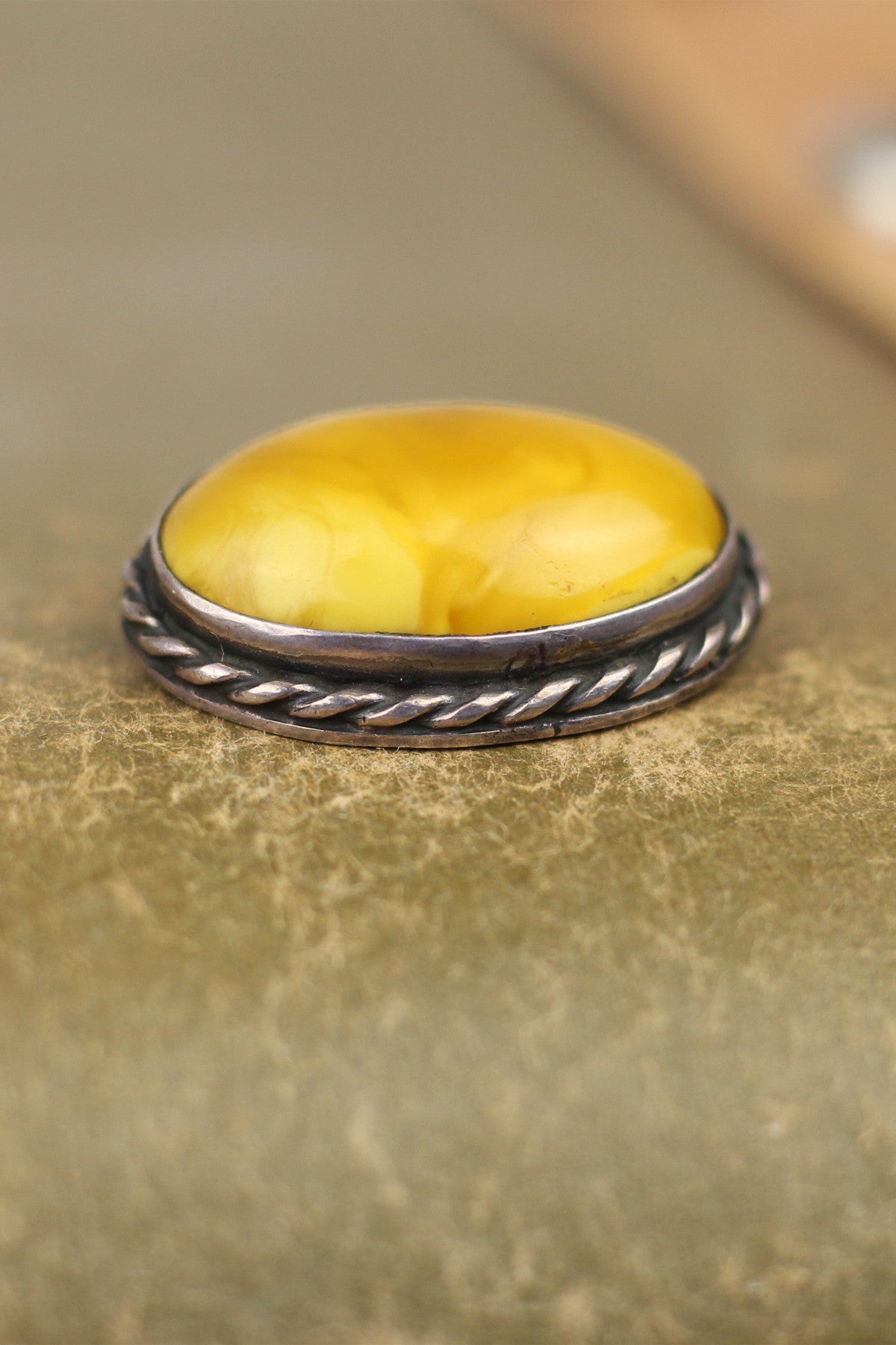 Antique Butterscotch Yellow Amber Sterling Pendant Brooch, Late 1800s