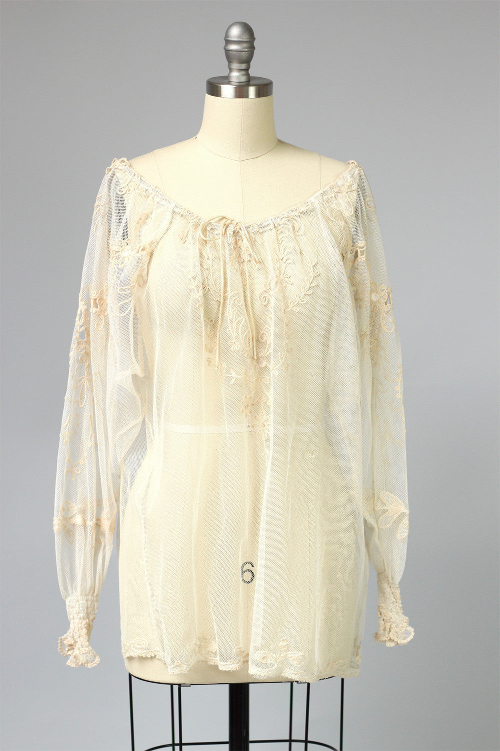 Antique Edwardian French Tambour Ecru Lace Peasant Blouse