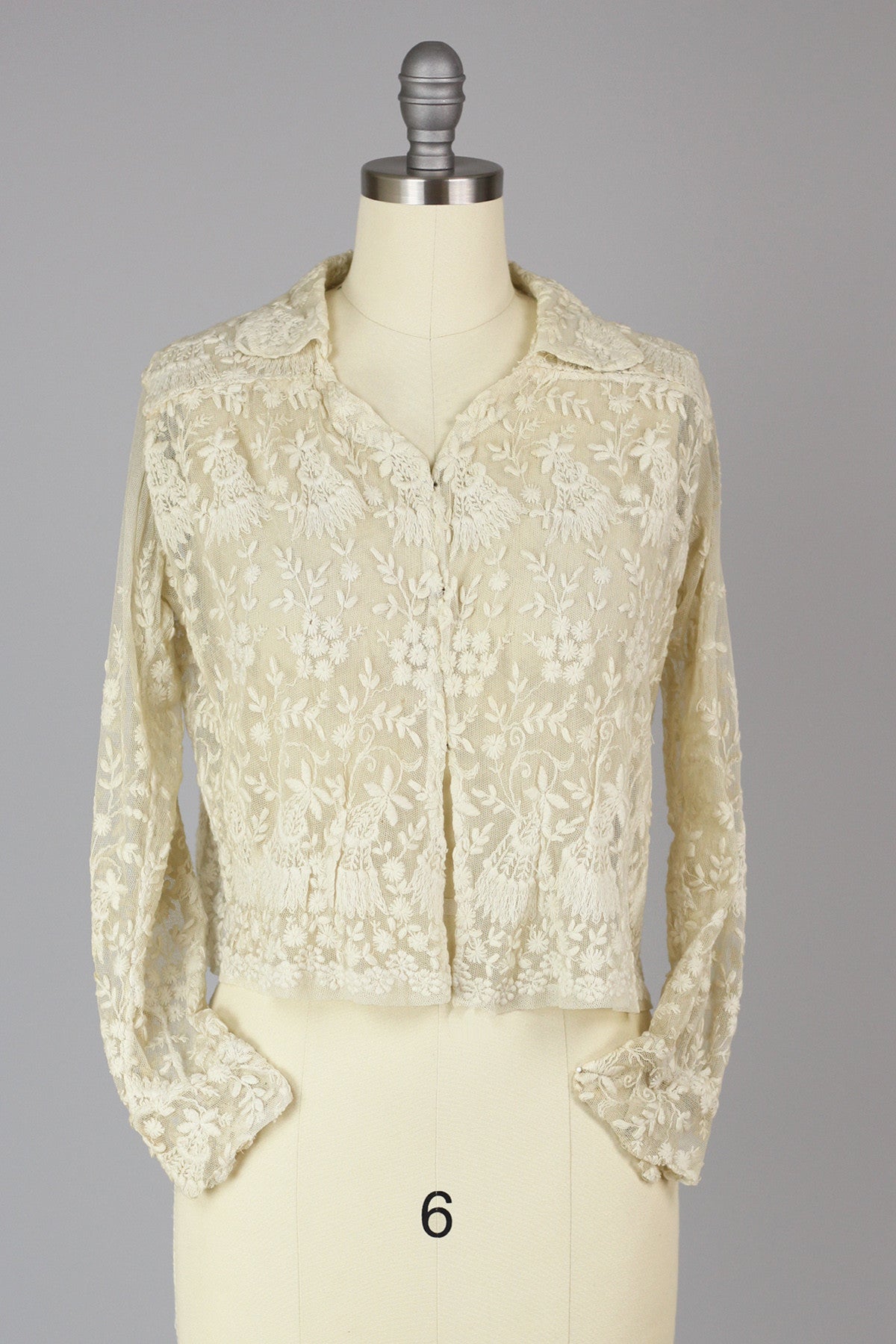 1920s Antique French Lace Jacket with Tambour Embroidery