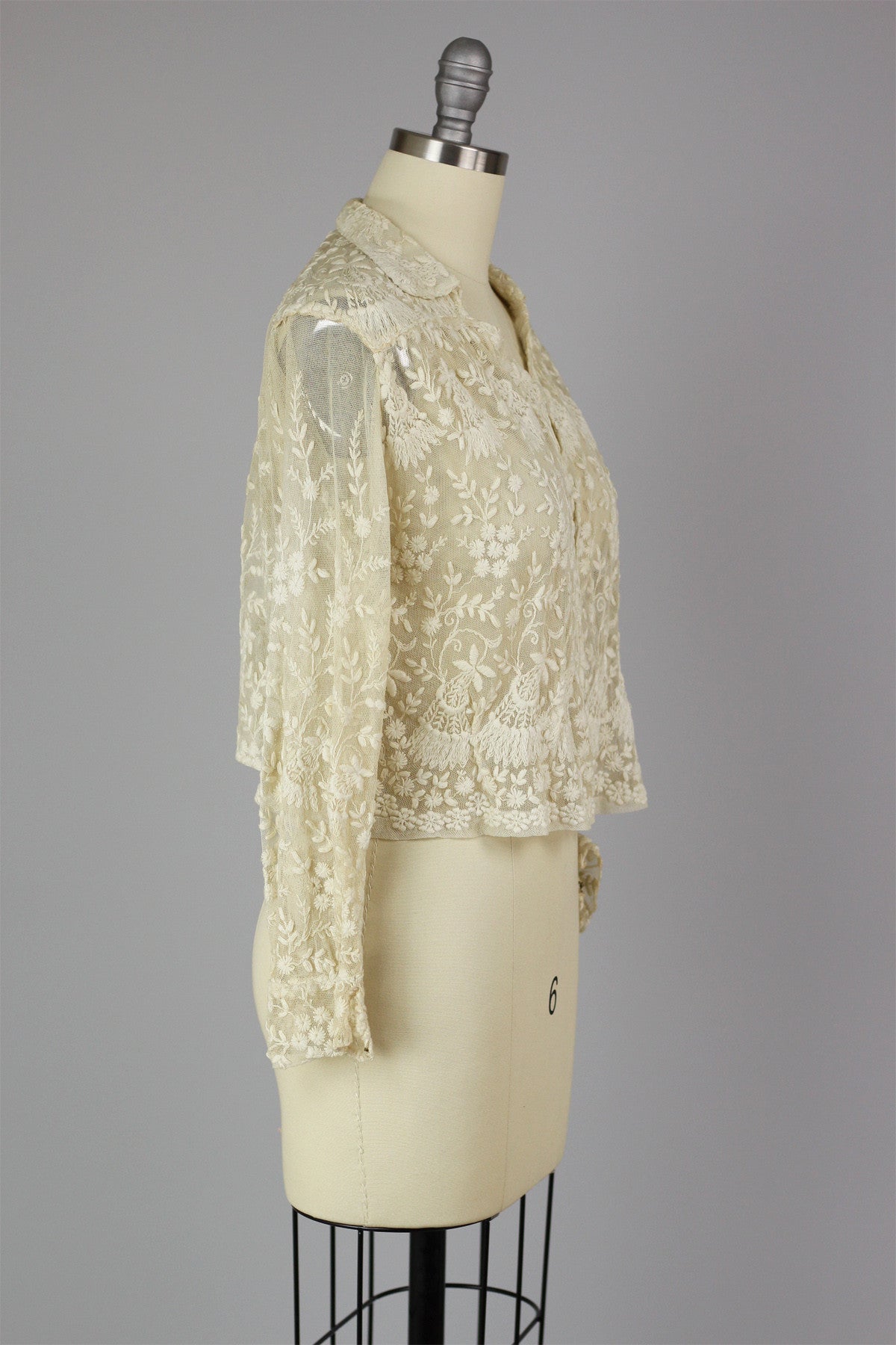 1920s Antique French Lace Jacket with Tambour Embroidery
