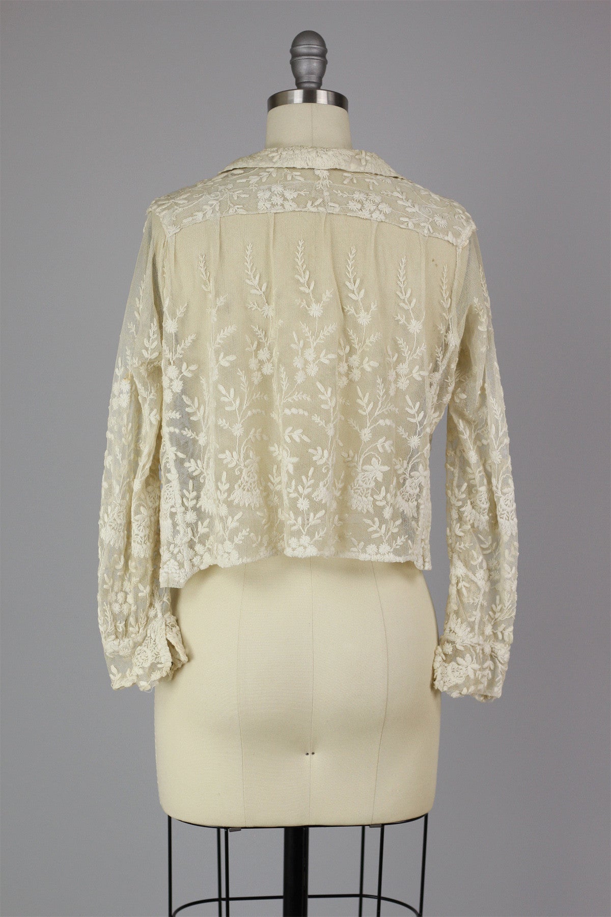 1920s Antique French Lace Jacket with Tambour Embroidery