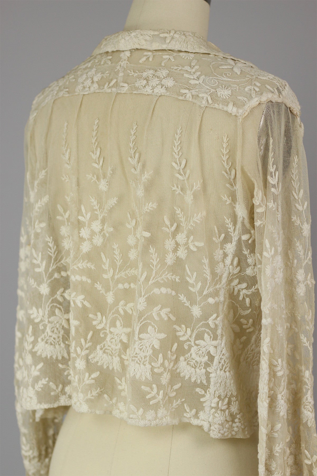 1920s Antique French Lace Jacket with Tambour Embroidery
