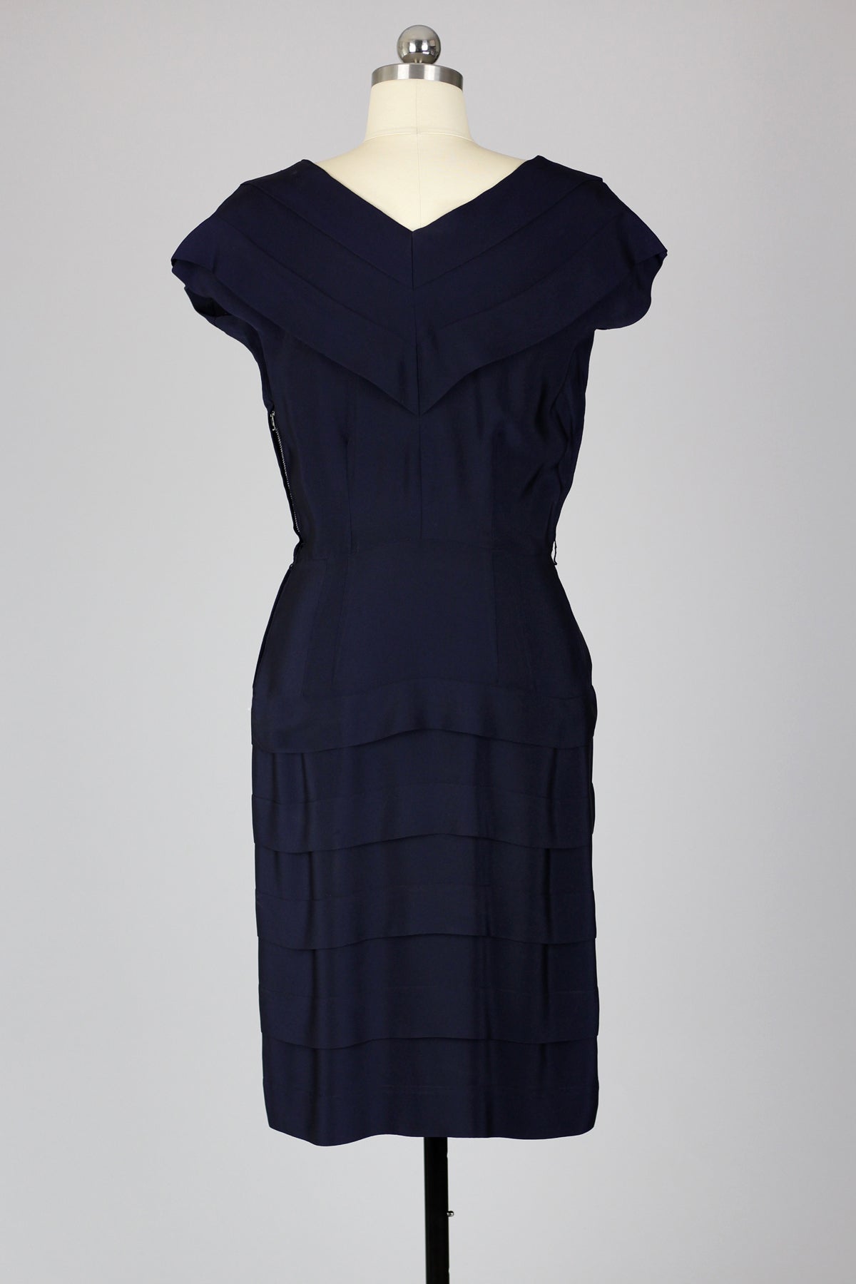 Perfect Fitted 1940s Silky Rayon Crepe Navy Day Dress