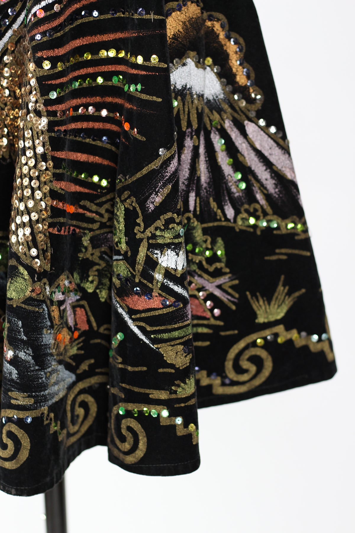 Vintage 1950s Hand Painted Velvet Mexican Circle Skirt with Sequins