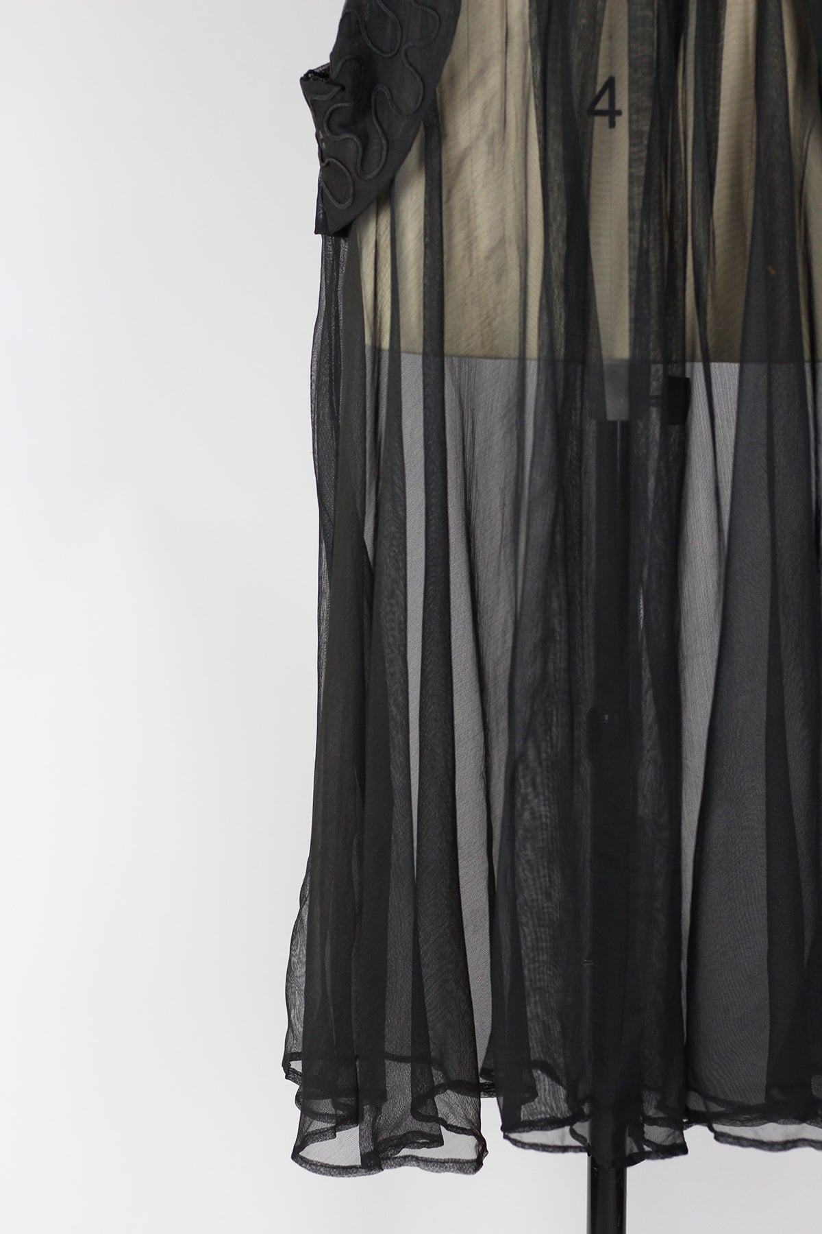 Rare 1940s Black Sheer Tulle Dress with Soutache Detail