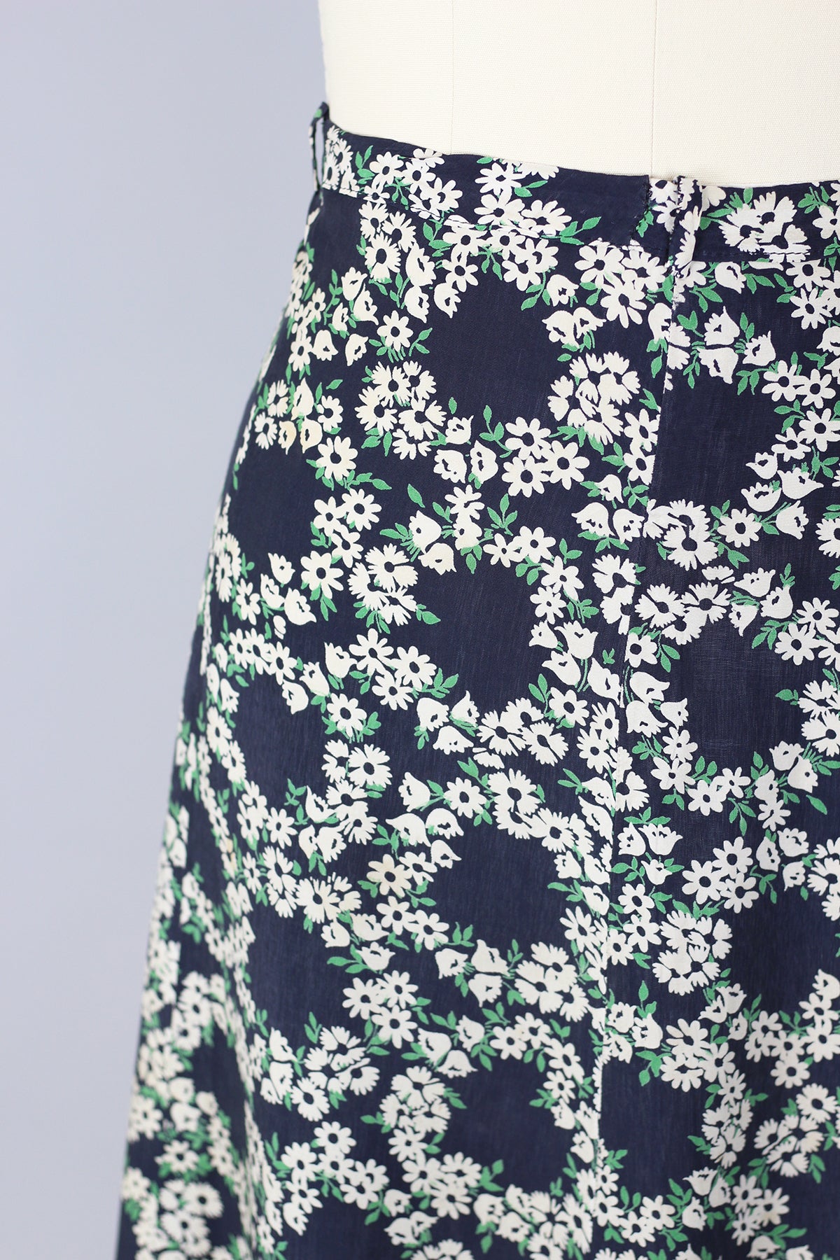 1920s Dropped Waist Rayon Floral Skirt