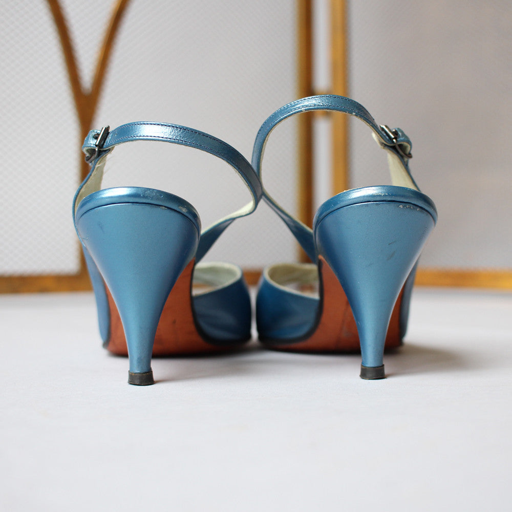 1950s Electric Blue Metallic Slingback Pumps