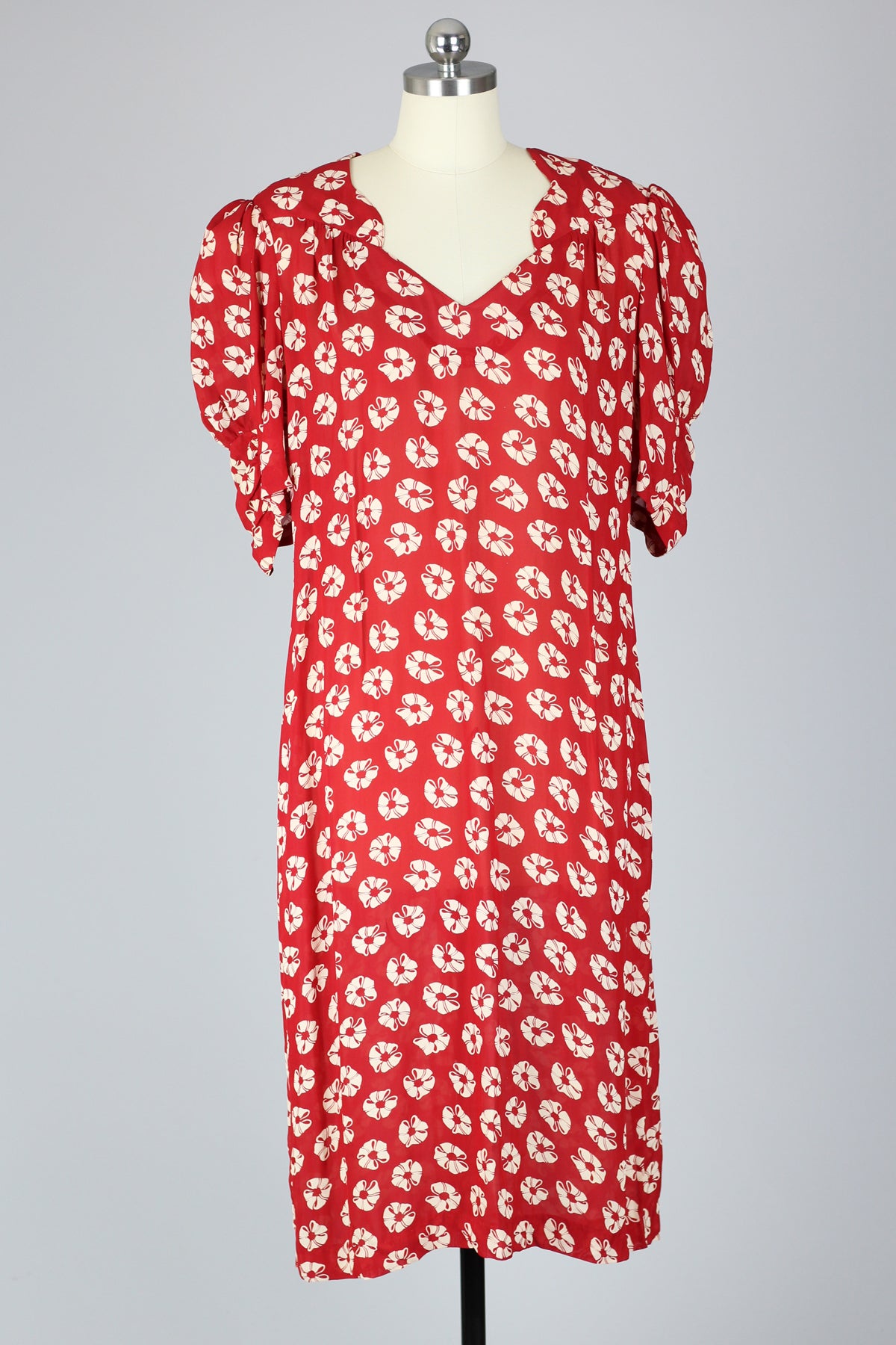 Vintage Inspired 1980s Red Floral Dress