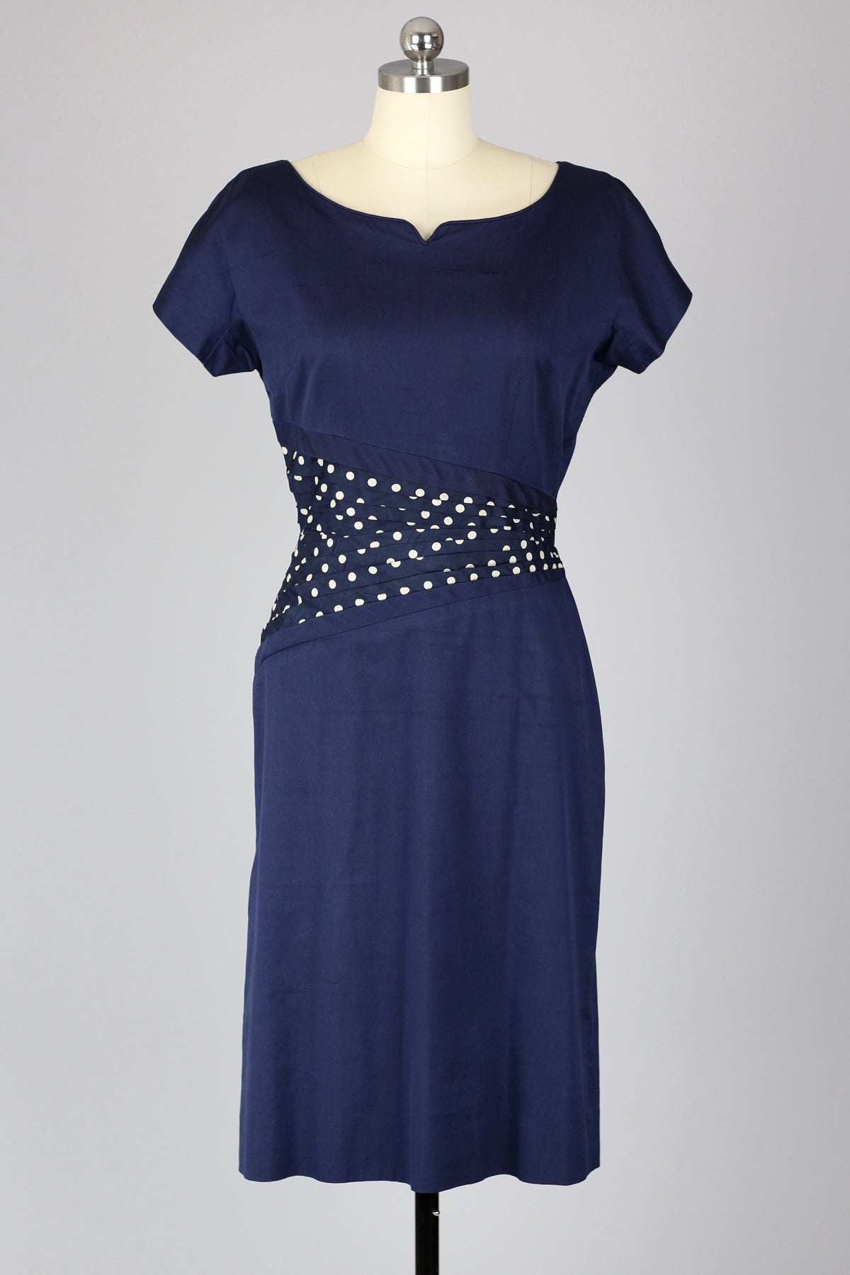 Late 1950s Gracette Polka Dot Pleated Waist Day Dress