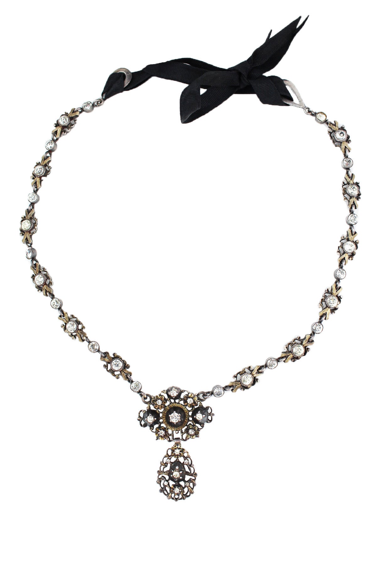Antique French Georgian Silver Diamond Paste Riviére Ribbon Necklace