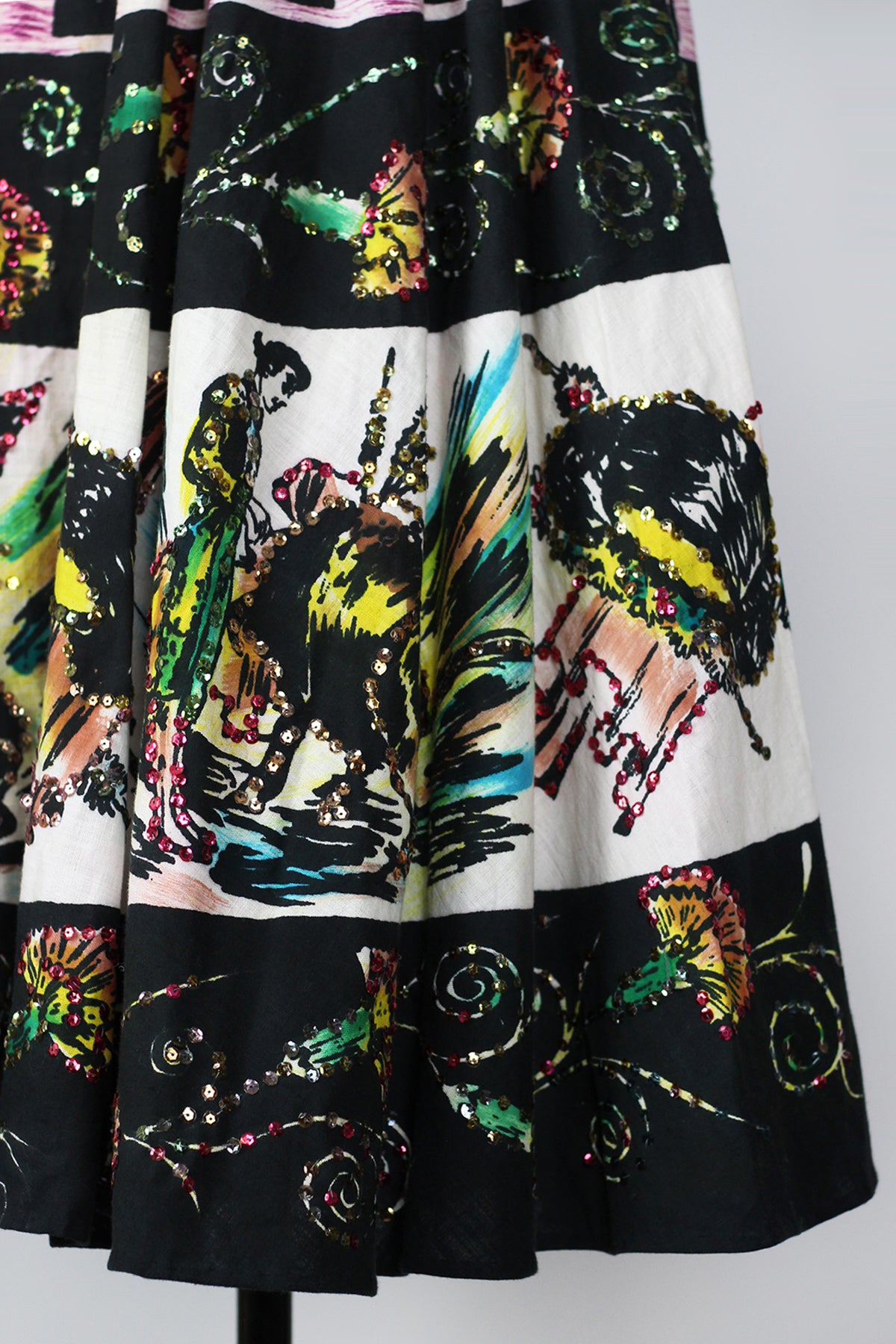 Rare 1940s-1950s Mexican Circle Skirt with Bull Fighters and Sequins