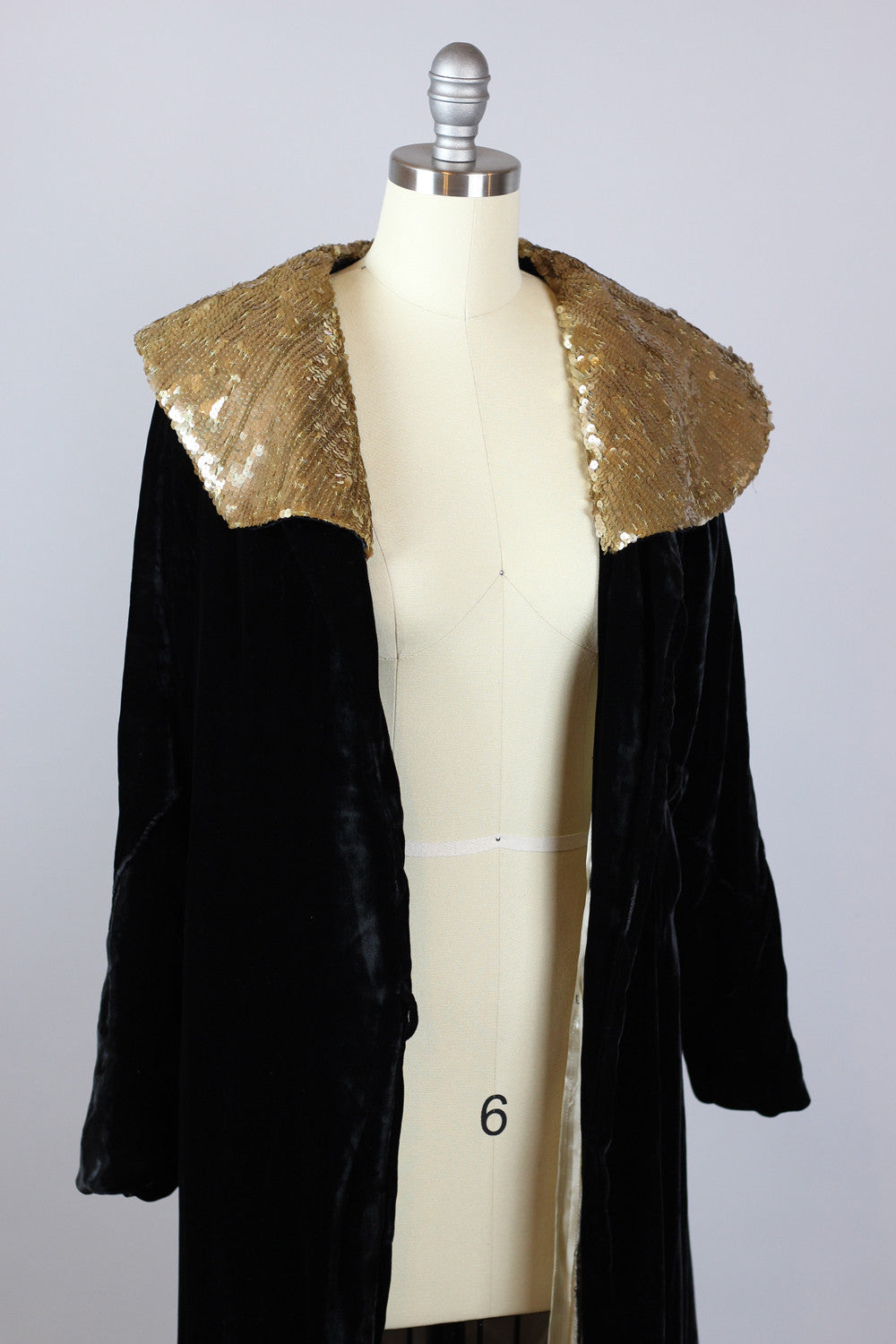 Dazzling 1920s Silk Velvet Opera Coat with Gold Sequin Collar