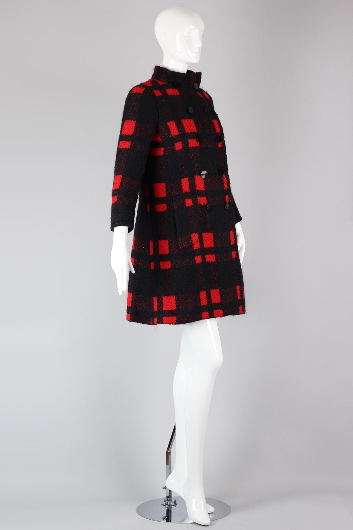 Rare Antonio Castillo (house of Lanvin) 1960s Red & Black Plaid Wool Coat