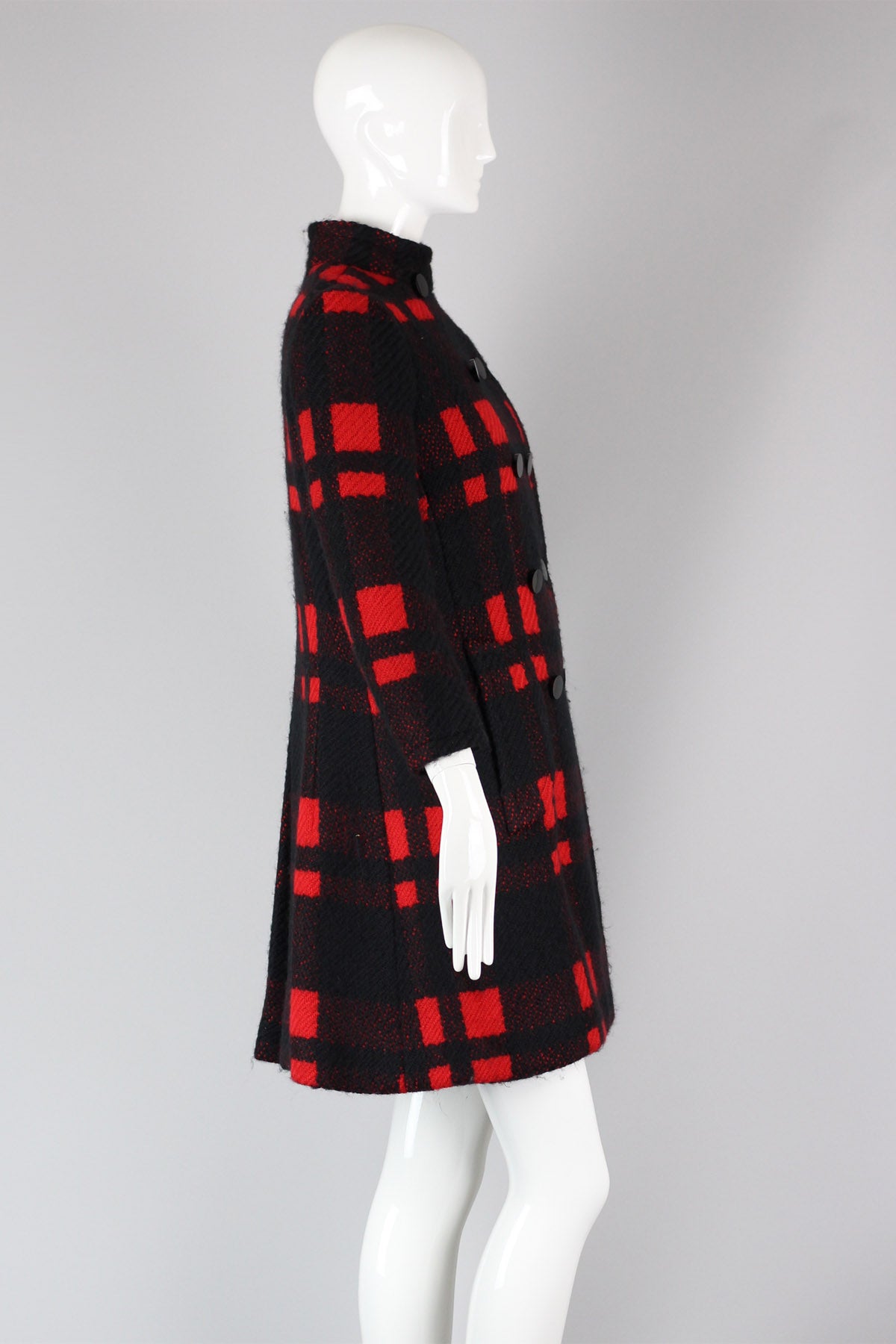 Rare Antonio Castillo (house of Lanvin) 1960s Red & Black Plaid Wool Coat