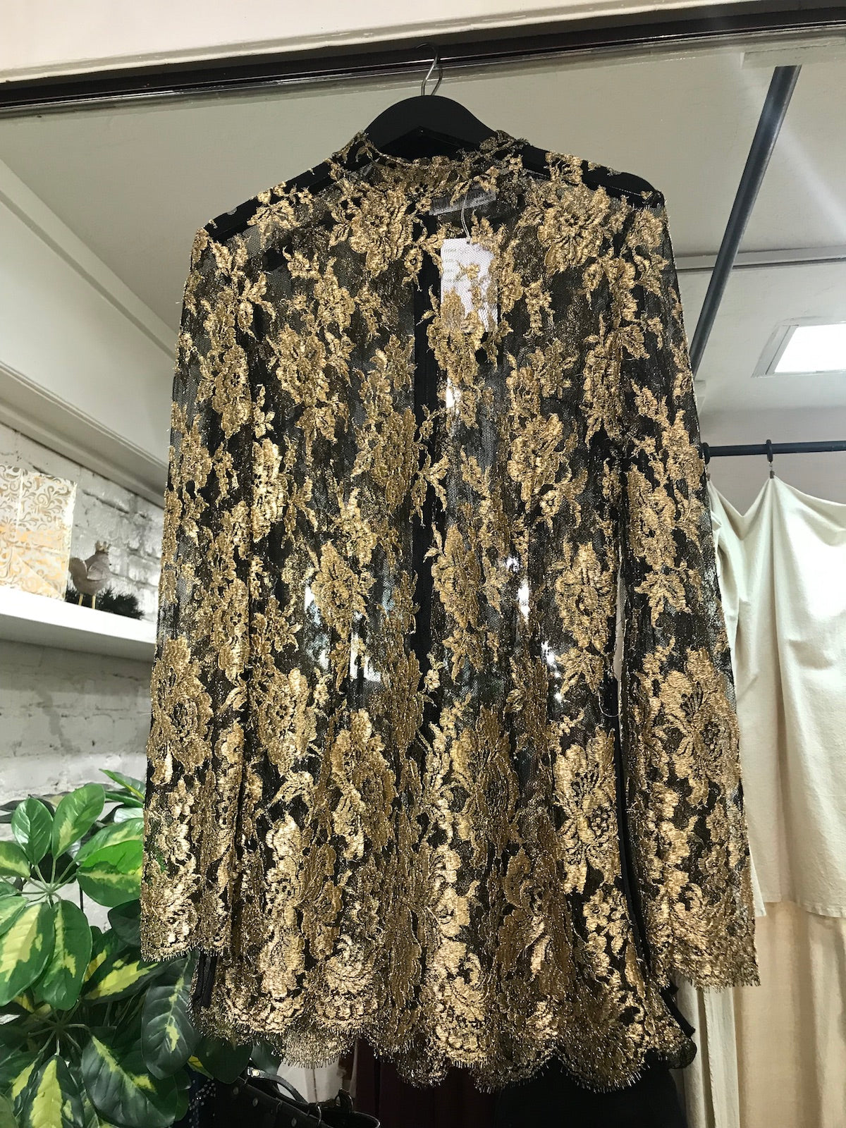 Vintage Metallic Lace Long Sleeve Mesh Top - Handmade in Italy