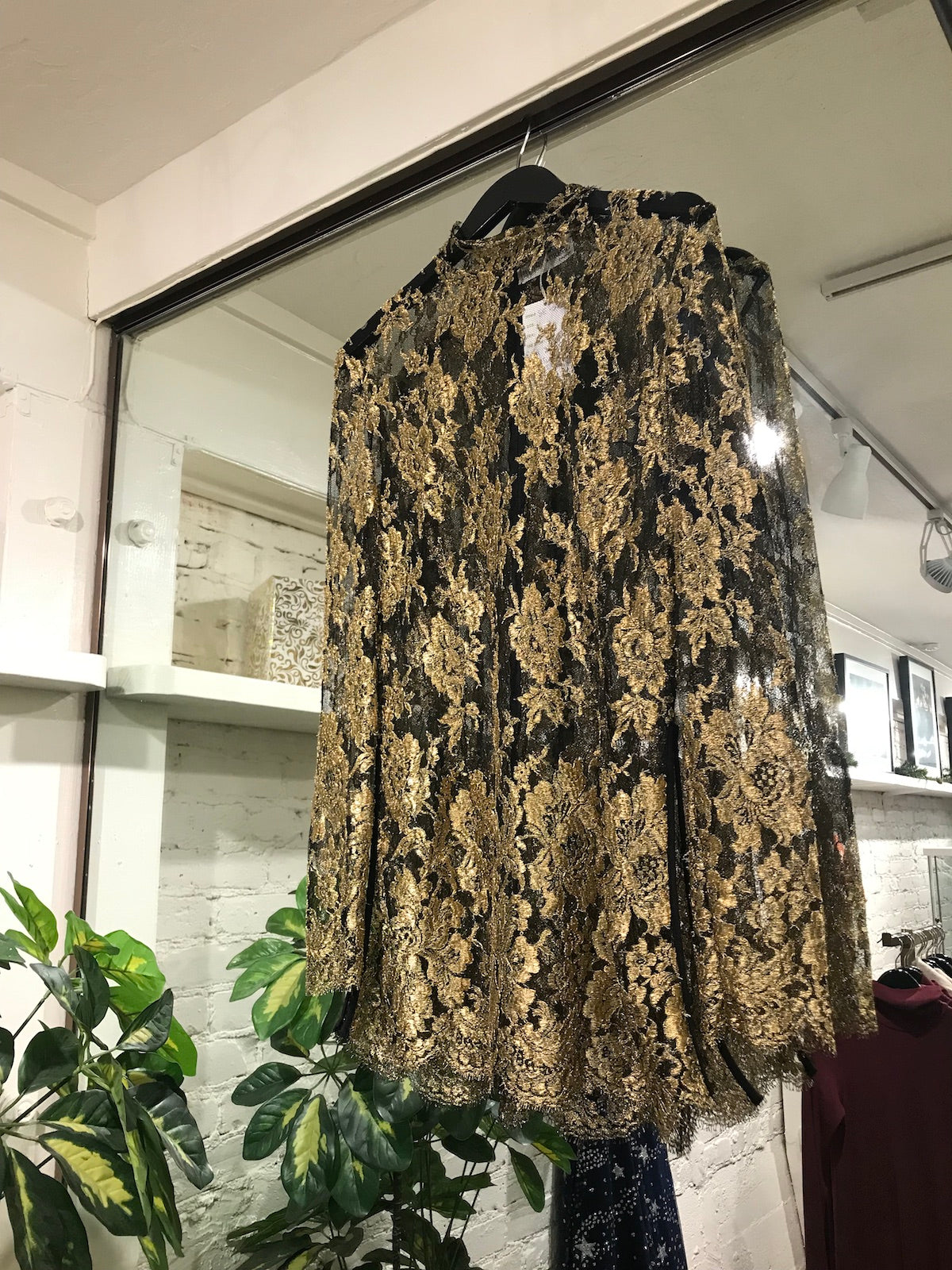 Vintage Metallic Lace Long Sleeve Mesh Top - Handmade in Italy
