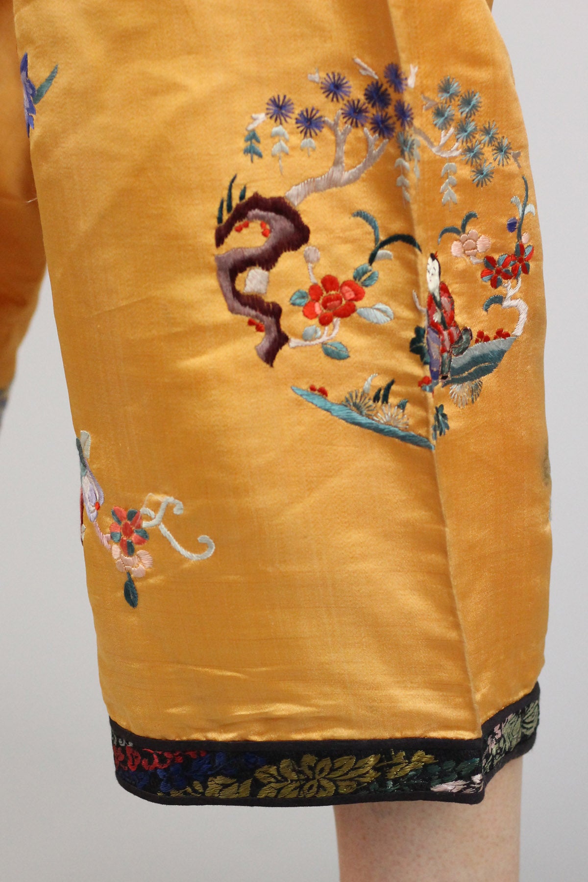 Rare Antique Peach Salmon Embroidered Chinese Pajama Pants