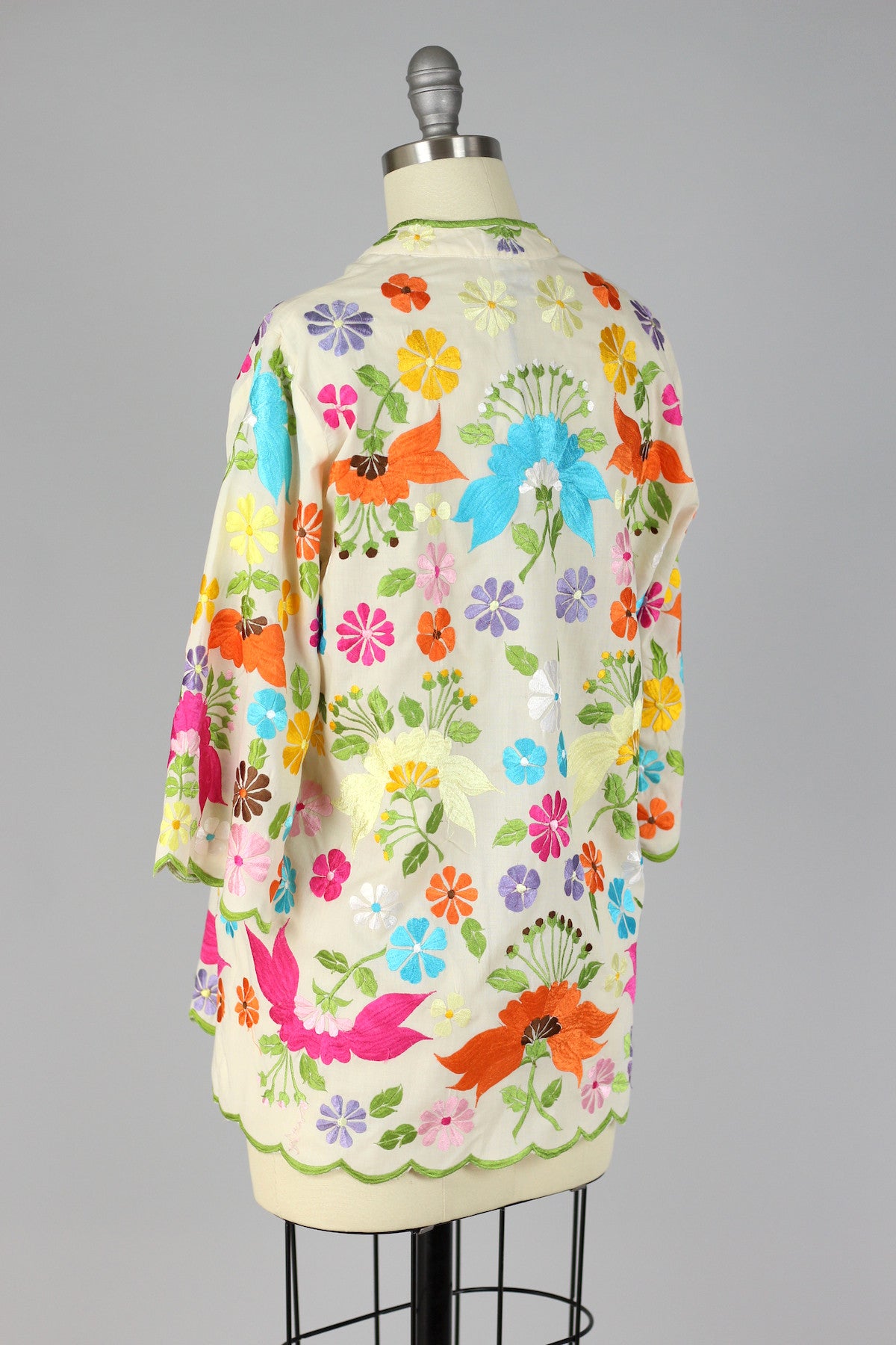 Bright Florals 1960s Embroidered Asian Style Blouse