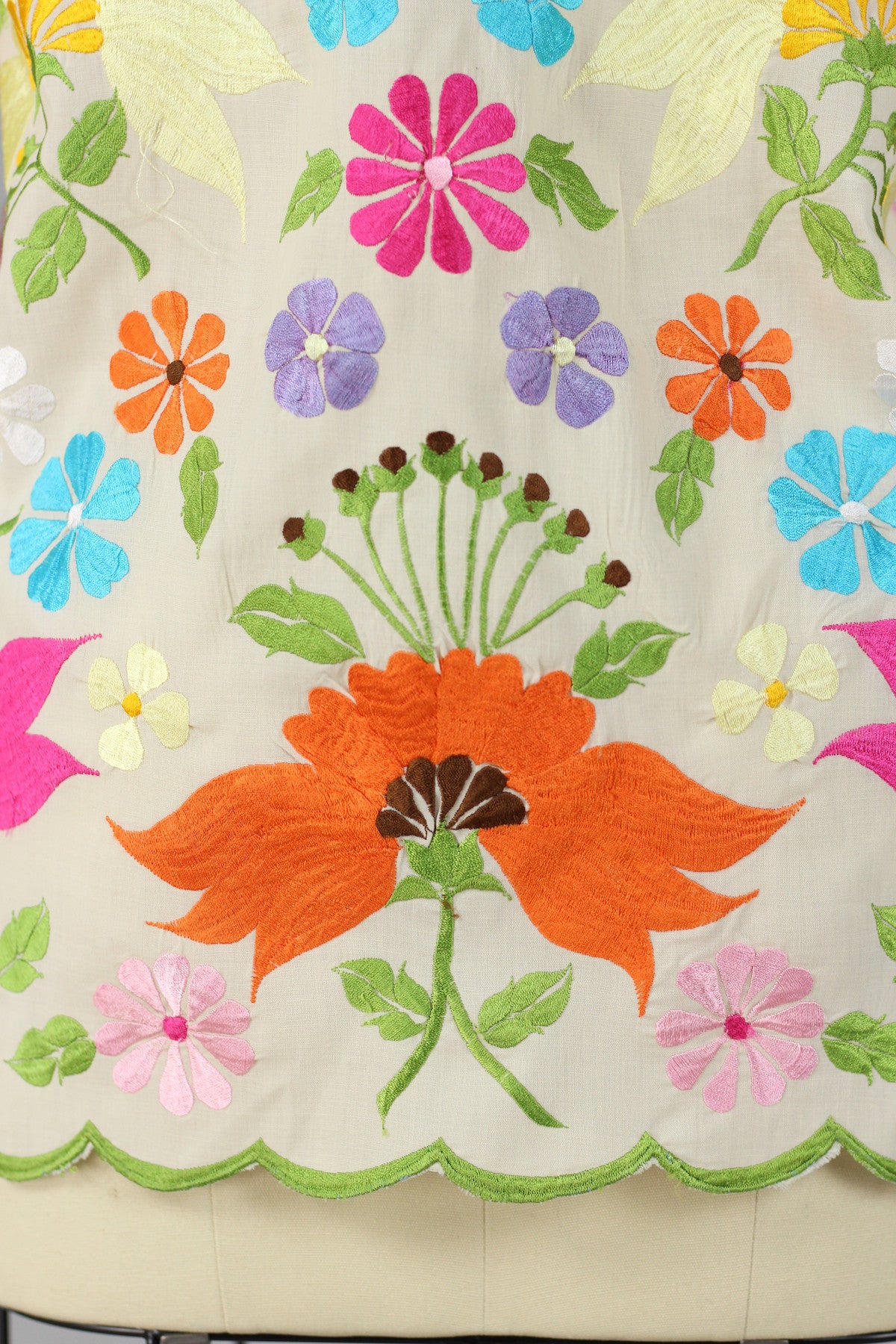 Bright Florals 1960s Embroidered Asian Style Blouse