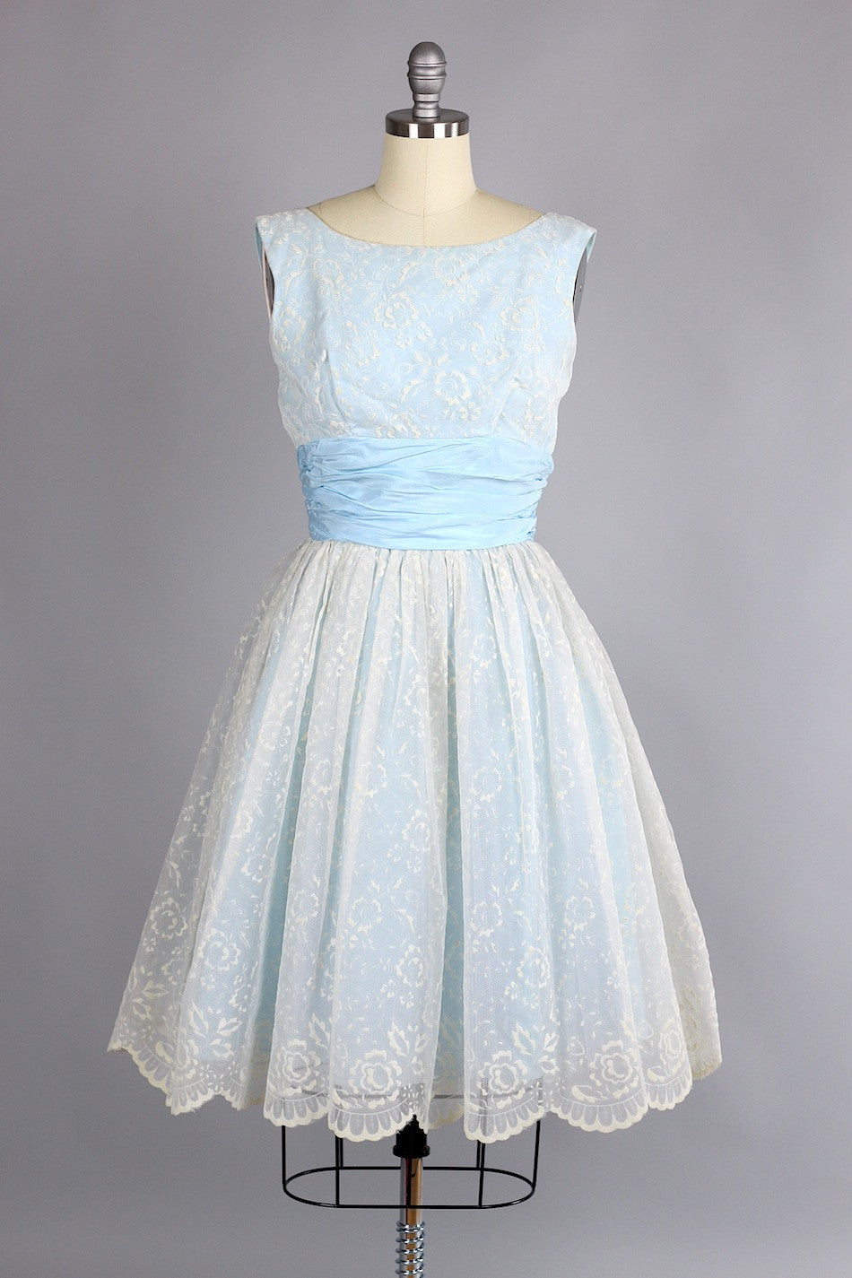Late 1950s/ Early 1960s Pale Blue Party Hostess Dress