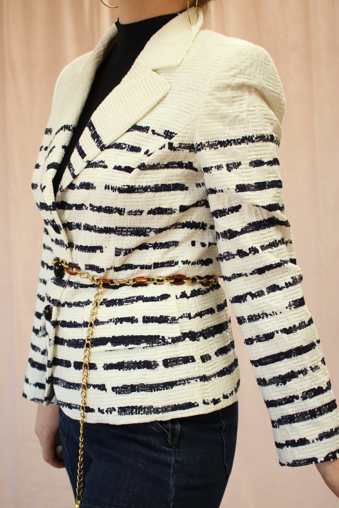 Escada White Paint Stripes Blazer