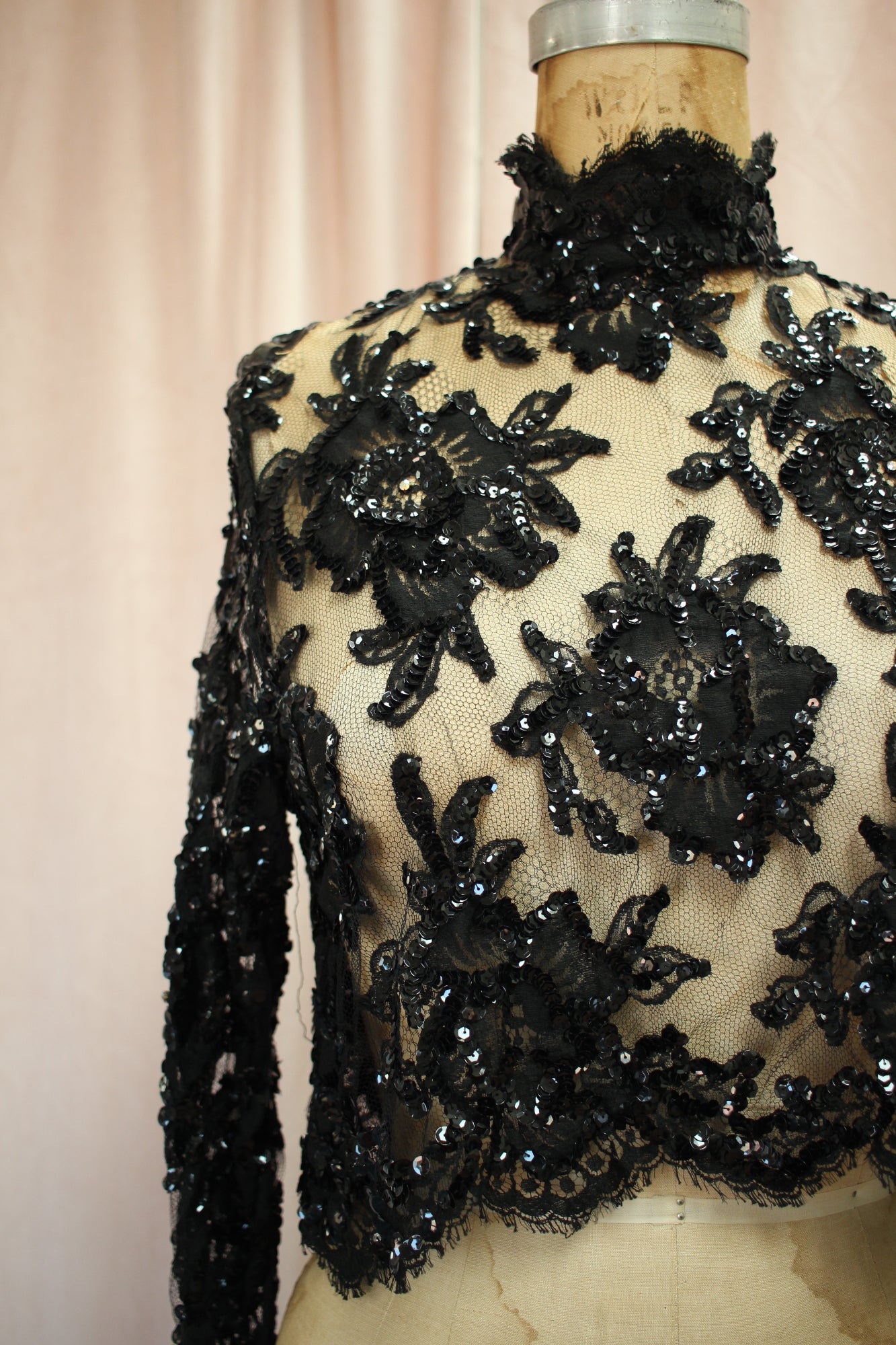 Rare Patrick Kelly Vintage Chantilly Lace Sequin Blouse