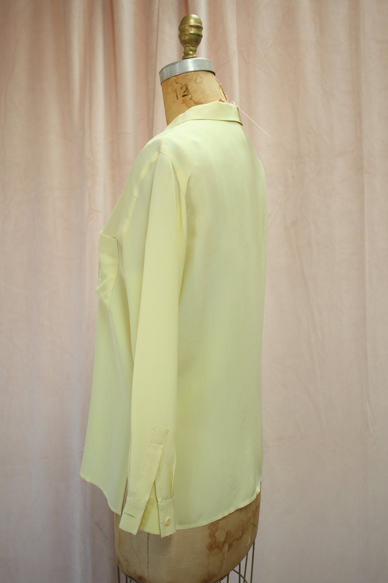 Chanel CC Logo Vintage Chartreuse Silk Blouse