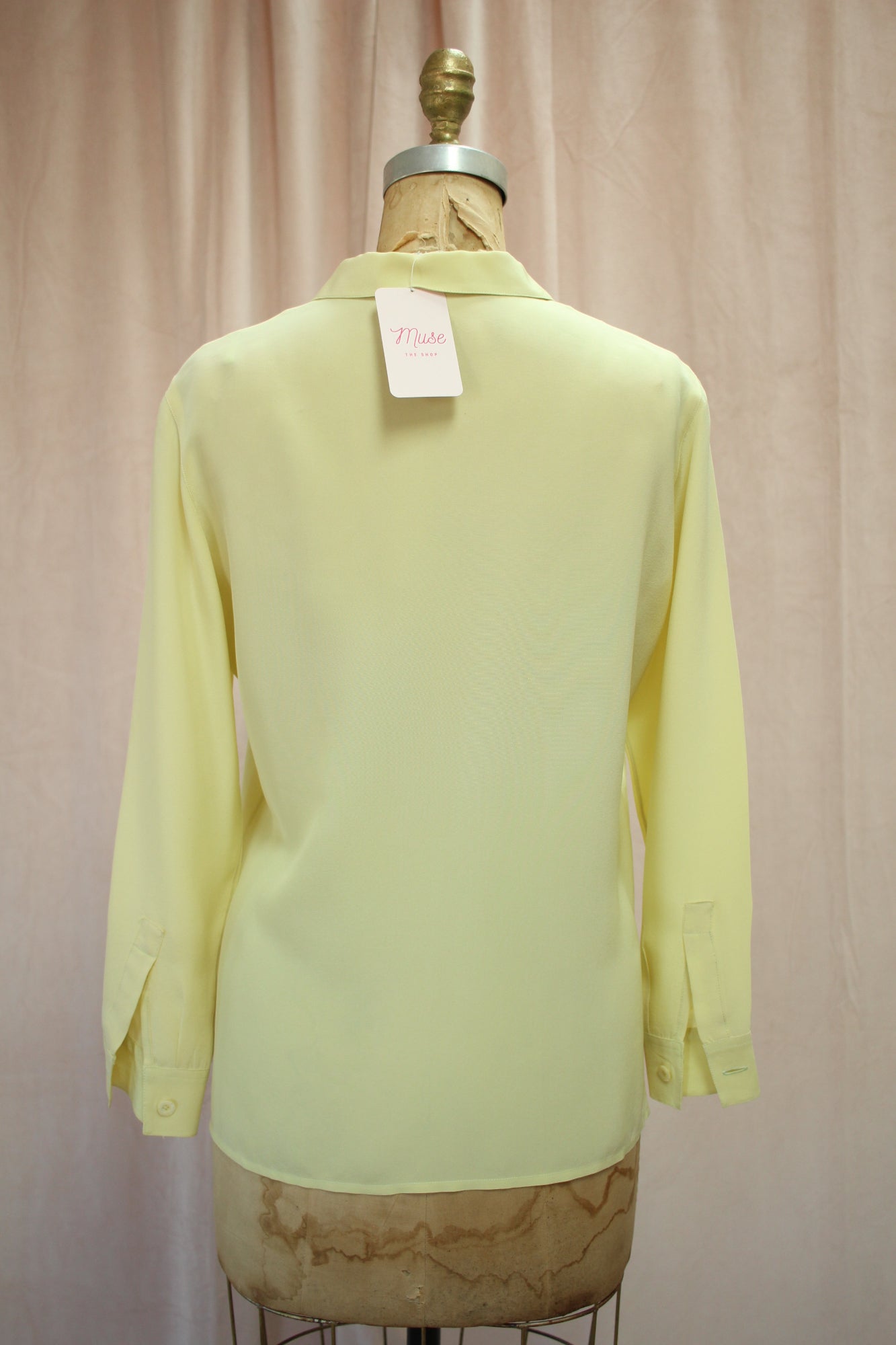 Chanel CC Logo Vintage Chartreuse Silk Blouse